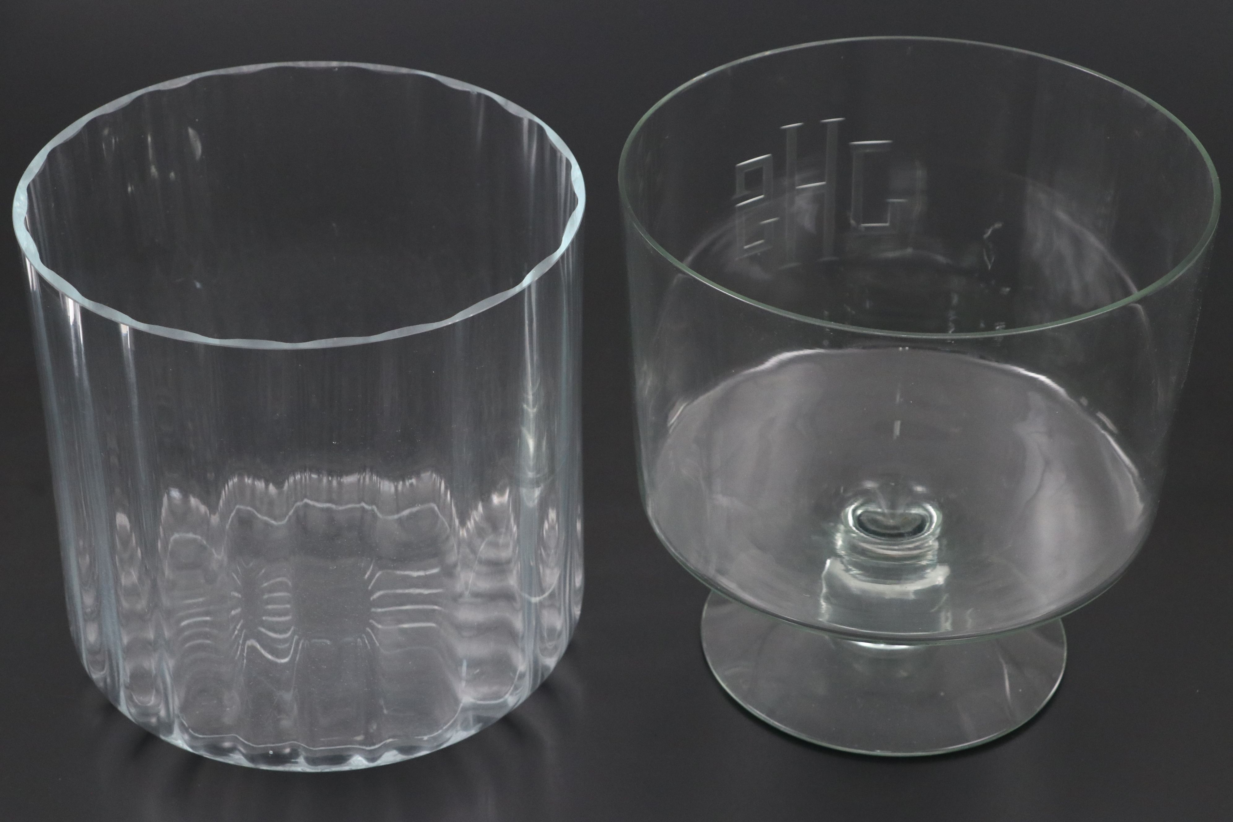 Monogrammed Glass Pedestal Trifle Bowl with Corrugated Glass Bowl