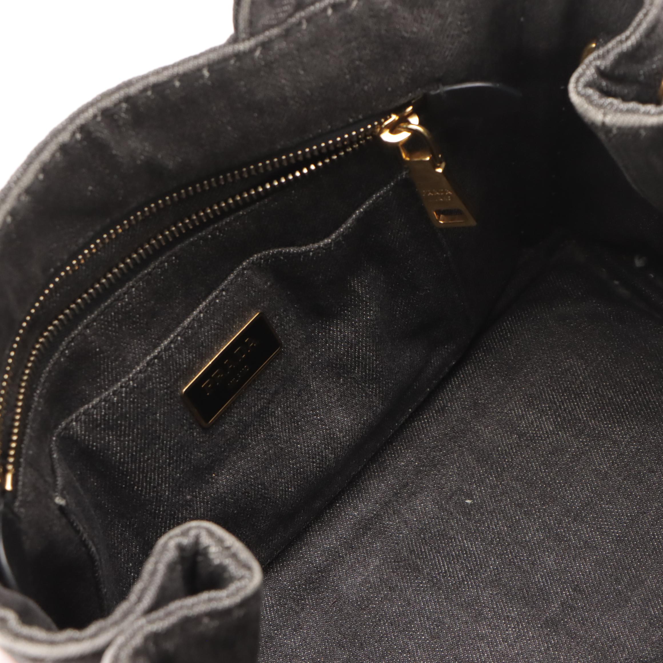 Prada Small Canapa Logo Two-Way Tote in Dark Cotton Denim