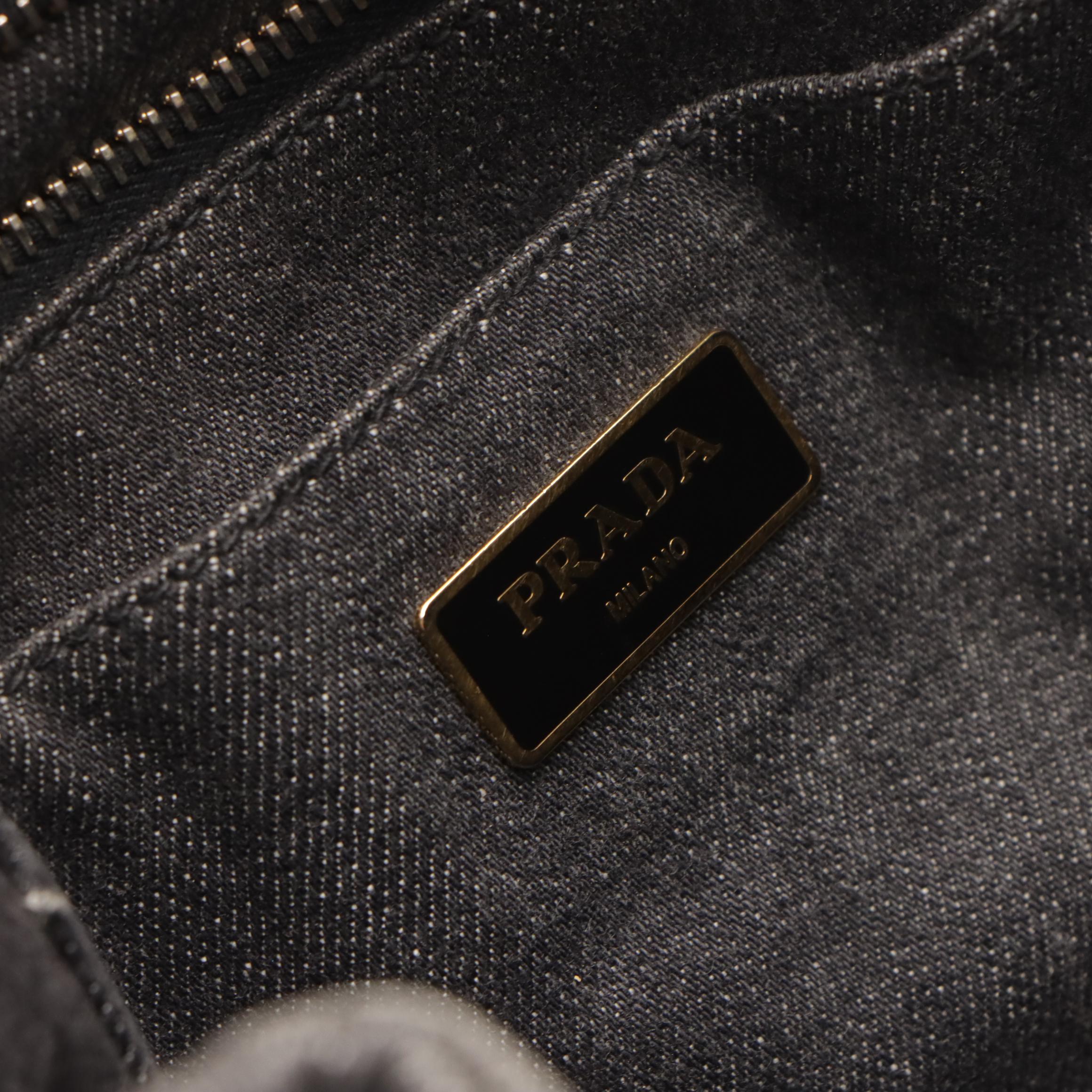 Prada Small Canapa Logo Two-Way Tote in Dark Cotton Denim