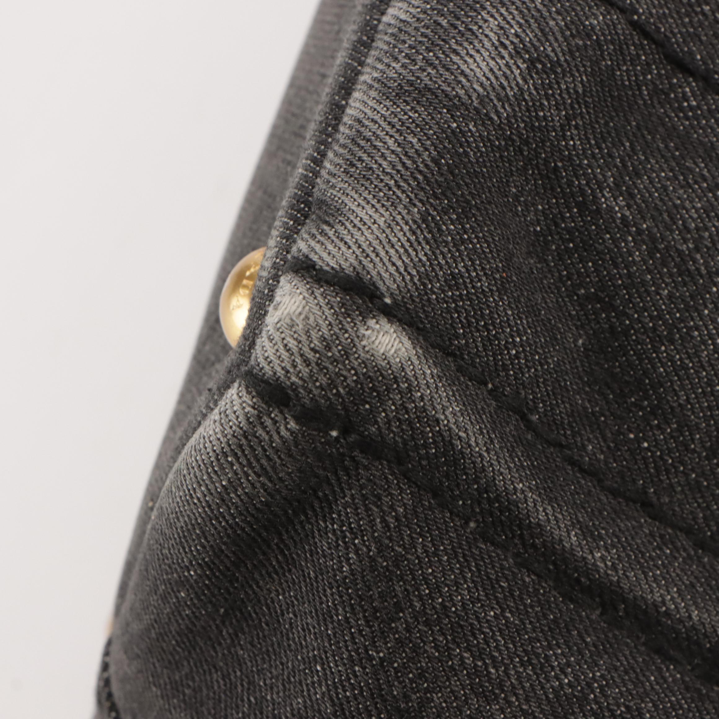 Prada Small Canapa Logo Two-Way Tote in Dark Cotton Denim