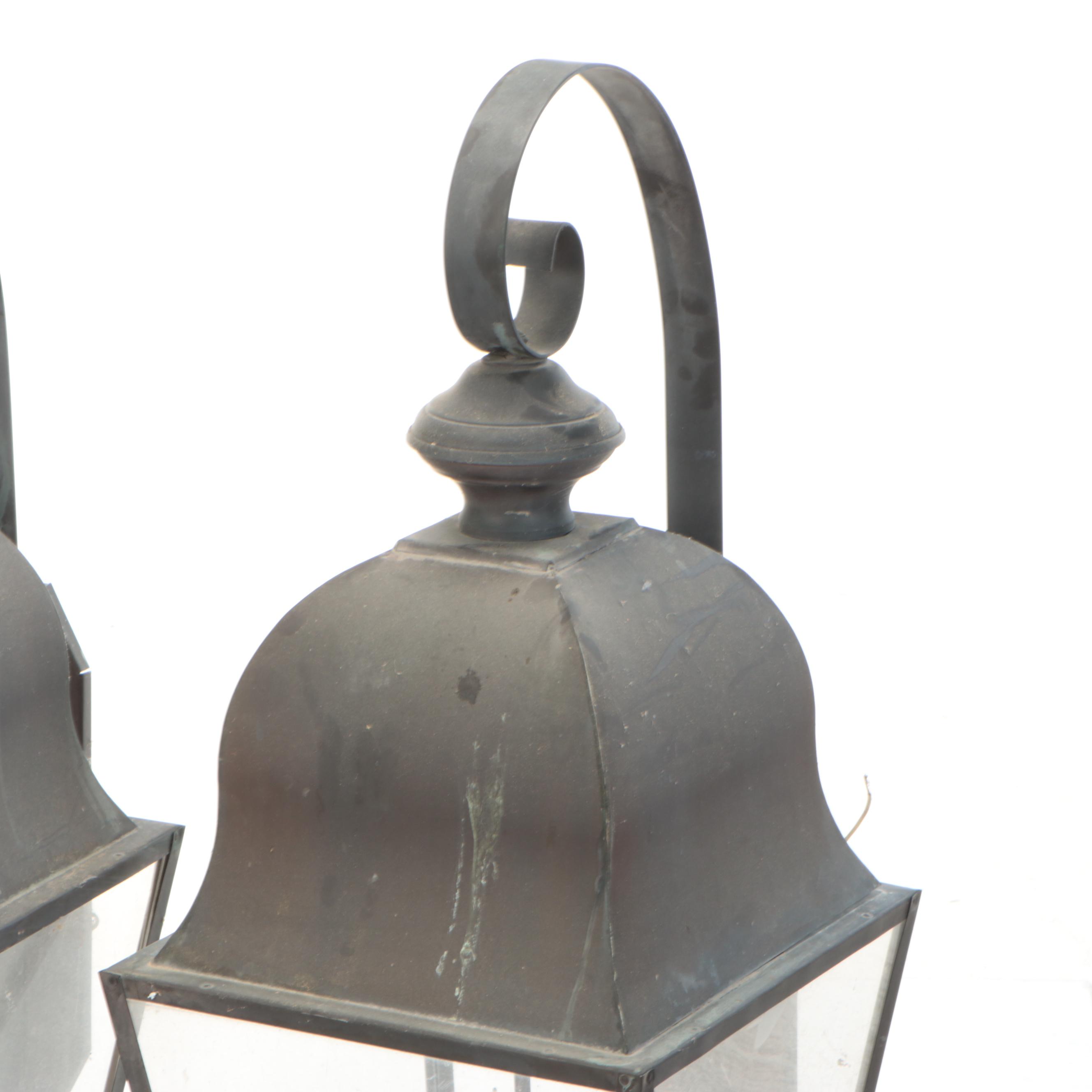 Pair of Oversized Copper and Metal Carriage Lantern Wall Lights
