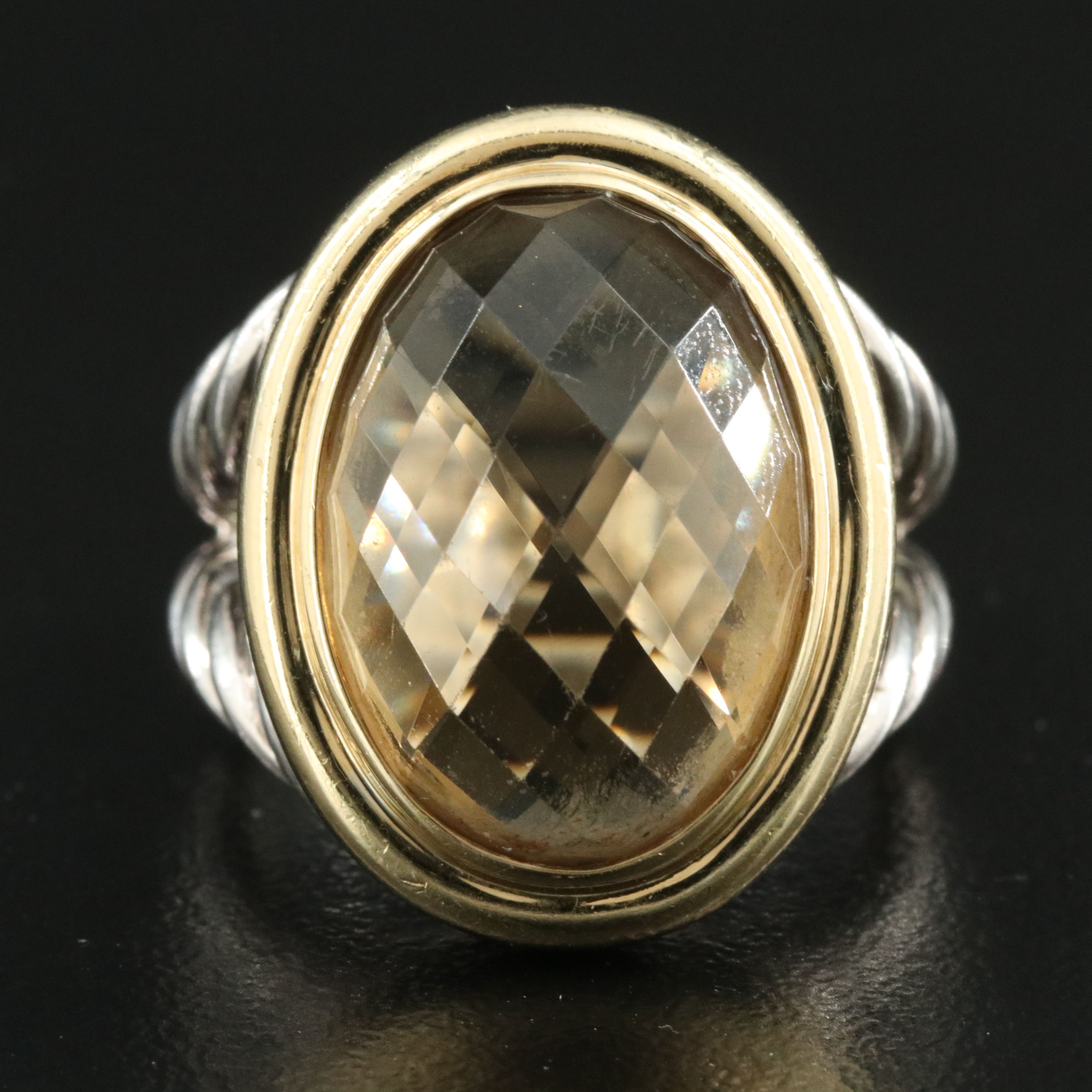 David Yurman Albion Oval Sterling, 18K and Smoky Quartz Ring