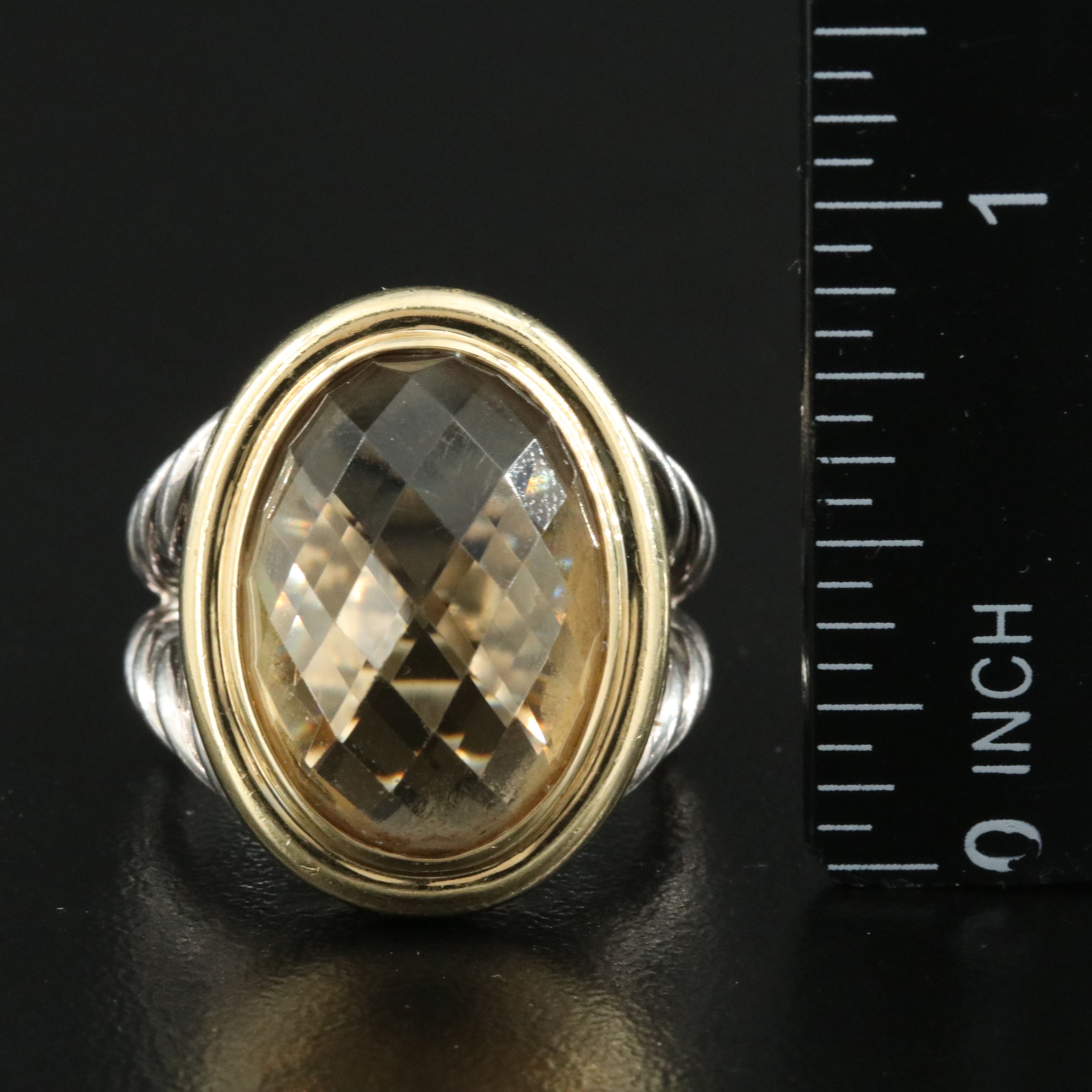 David Yurman Albion Oval Sterling, 18K and Smoky Quartz Ring