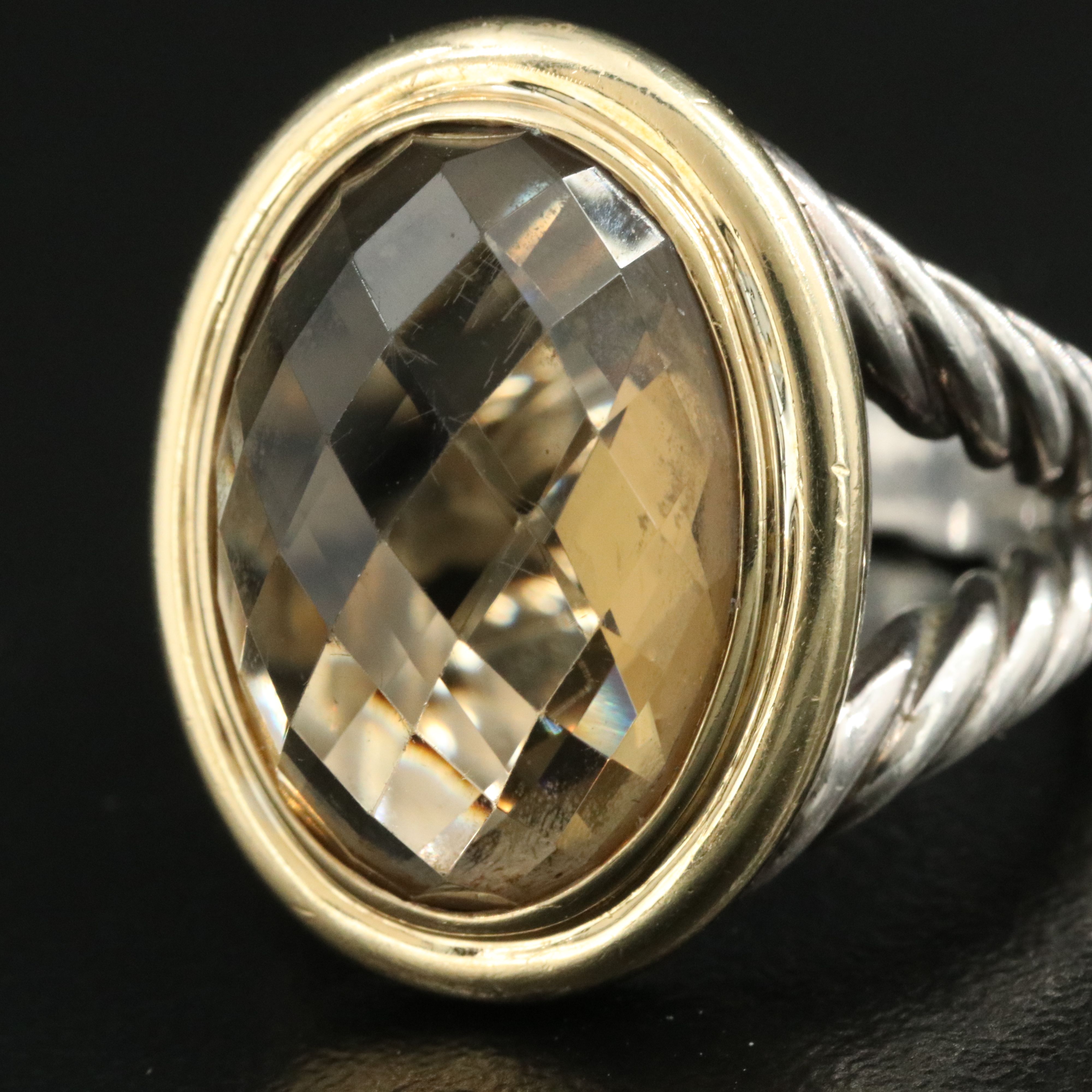 David Yurman Albion Oval Sterling, 18K and Smoky Quartz Ring