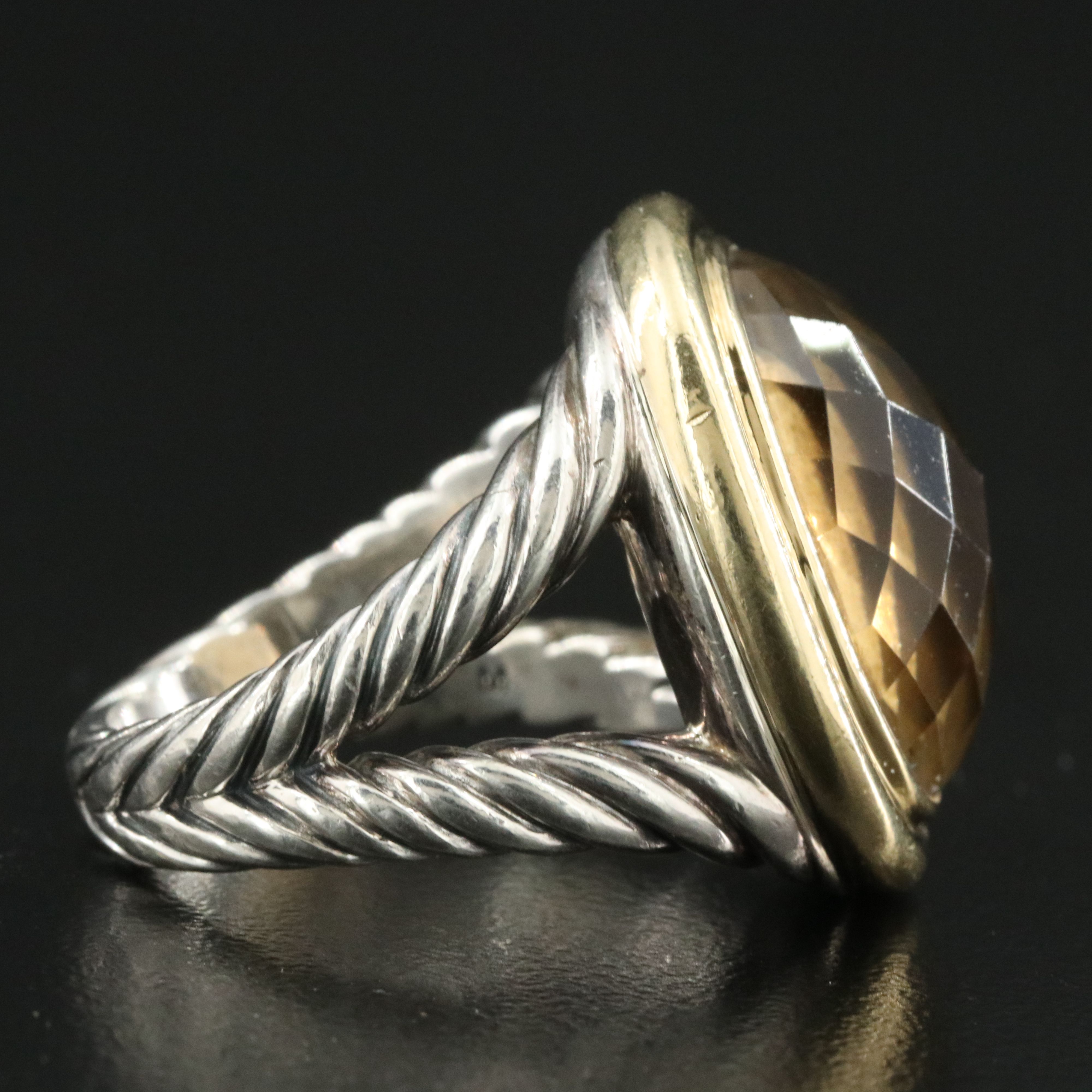 David Yurman Albion Oval Sterling, 18K and Smoky Quartz Ring