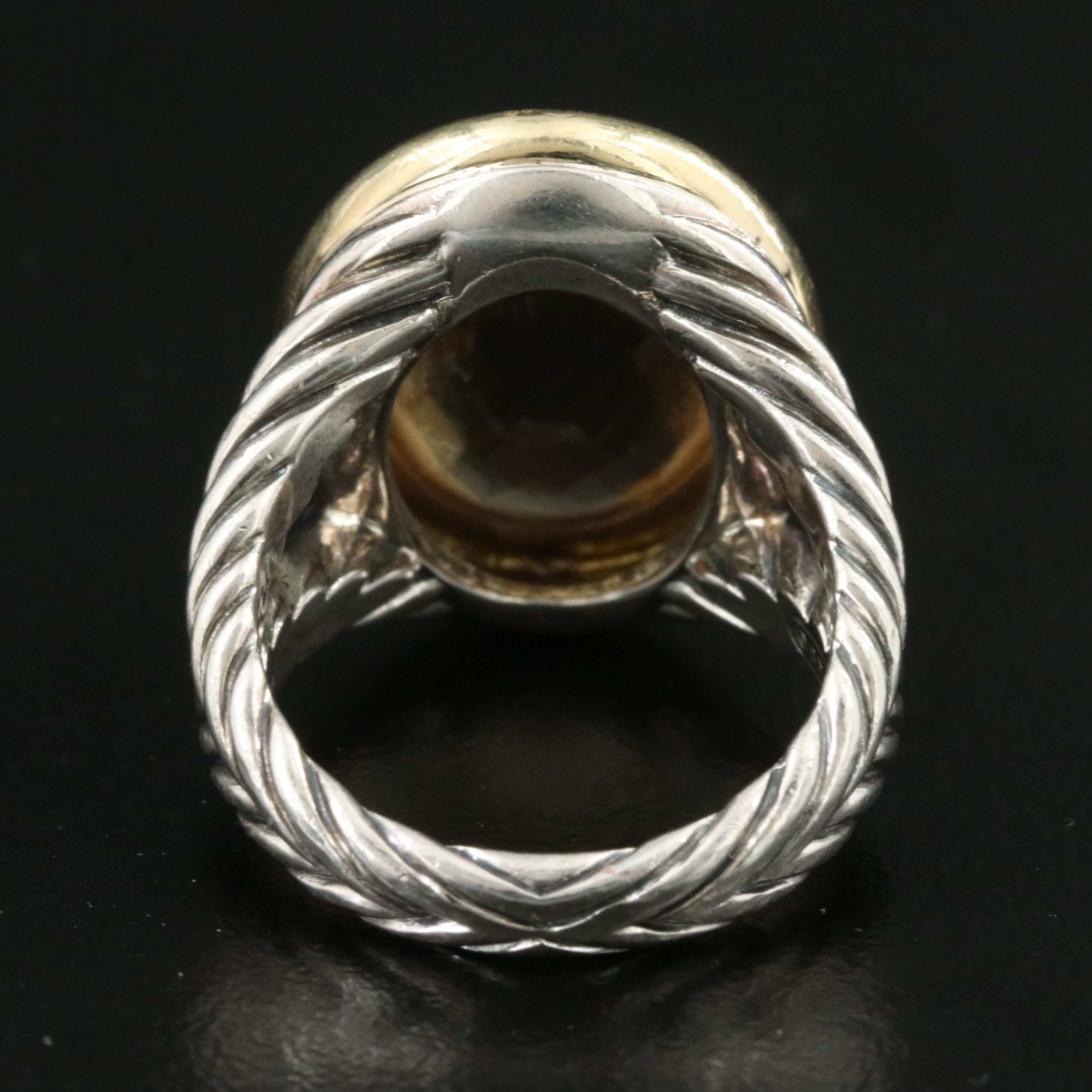 David Yurman Albion Oval Sterling, 18K and Smoky Quartz Ring