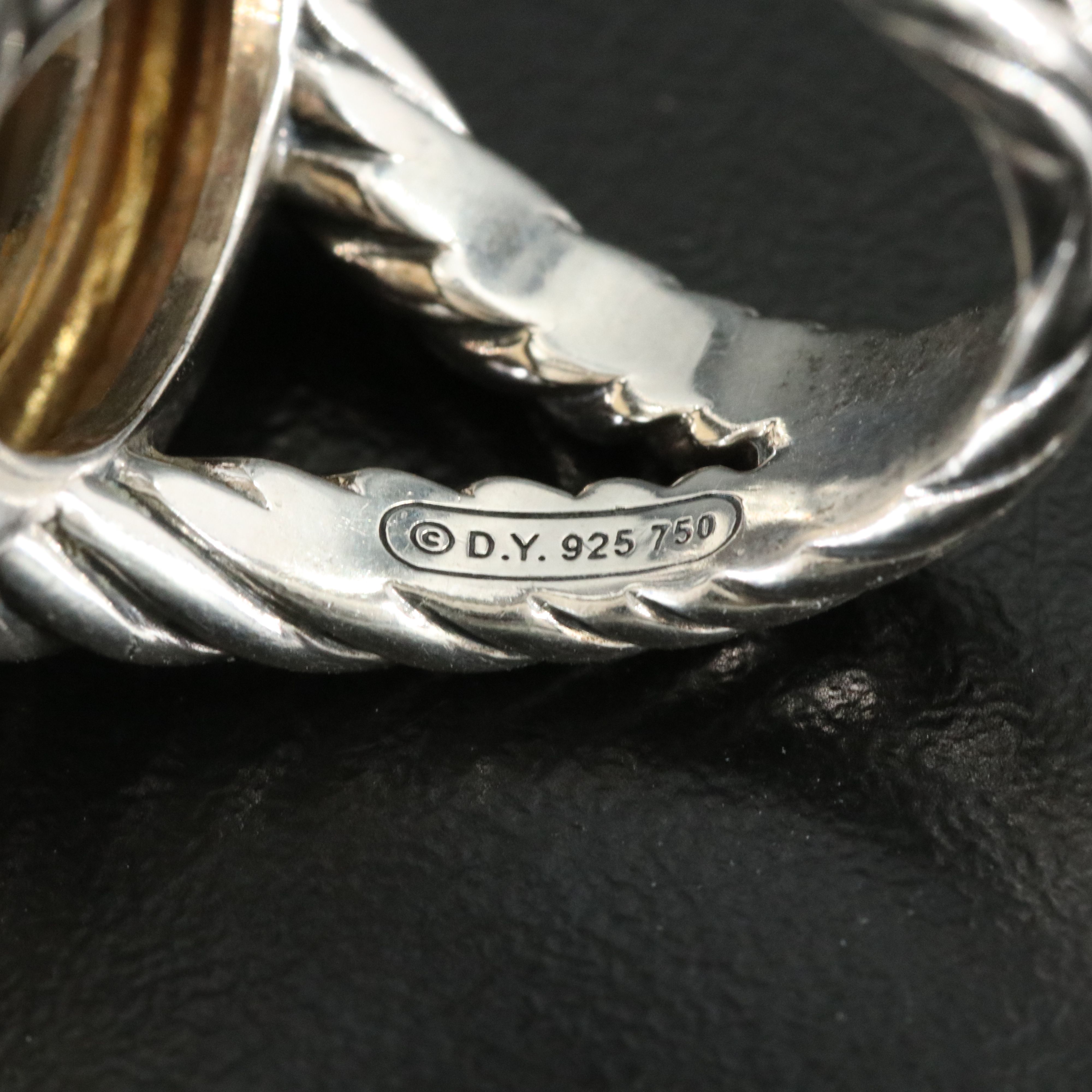 David Yurman Albion Oval Sterling, 18K and Smoky Quartz Ring