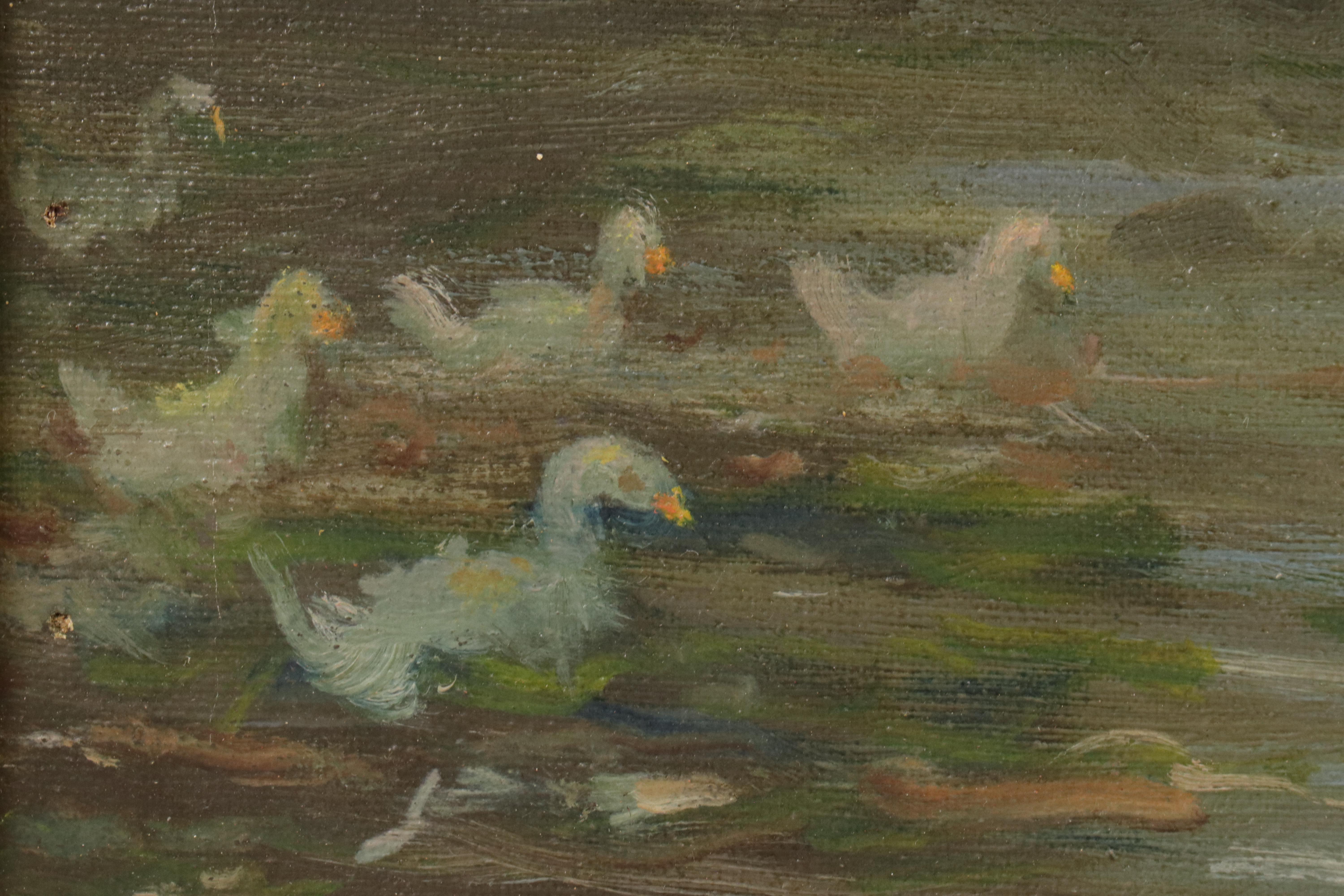 Charles Alfred Meurer Landscape Oil Painting "Ducks on Pond," 1941