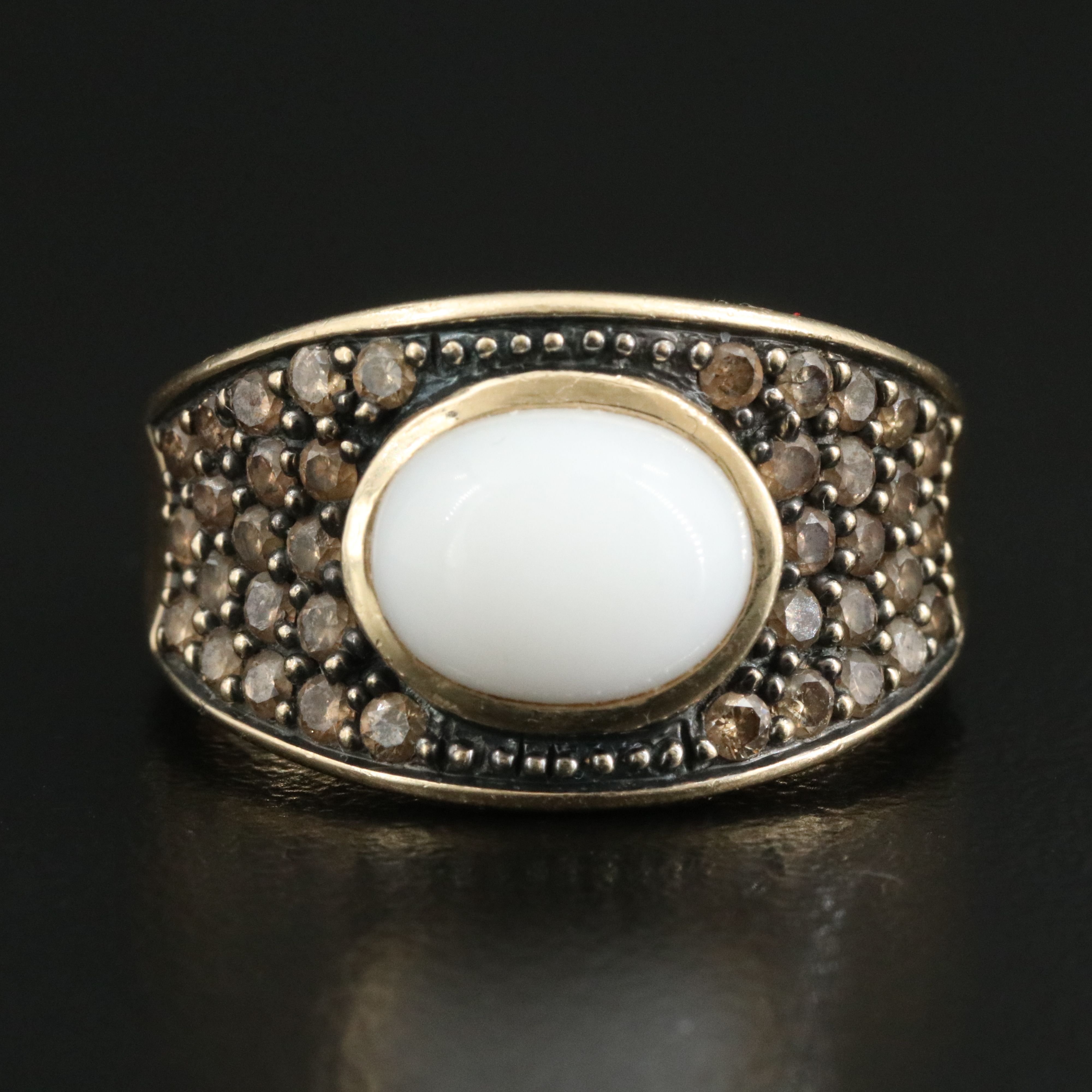 14K White Agate and Fancy Brown Diamond Saddle Ring