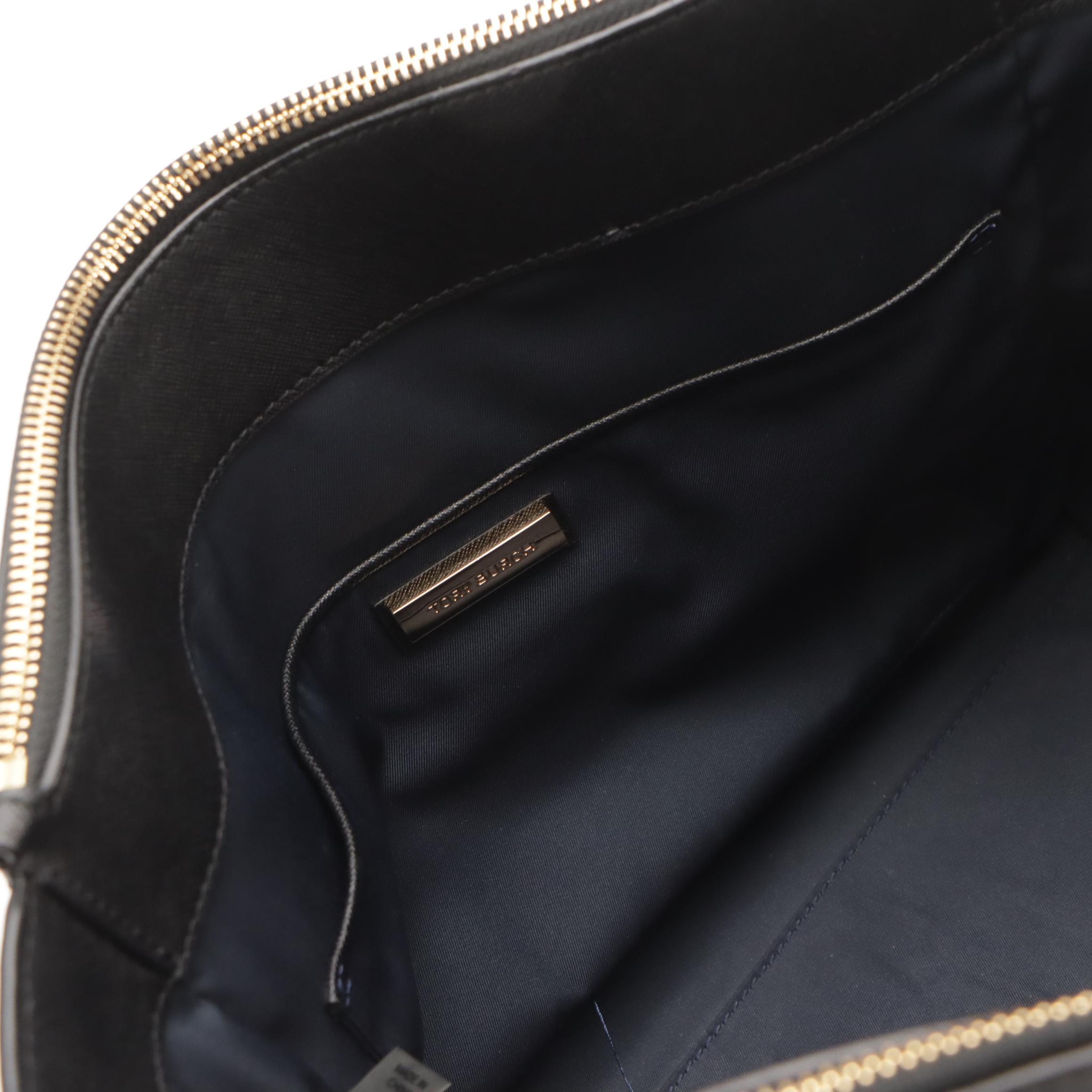 Tory Burch "Robinson" Double-Zip Tote Bag in Black Saffiano Leather