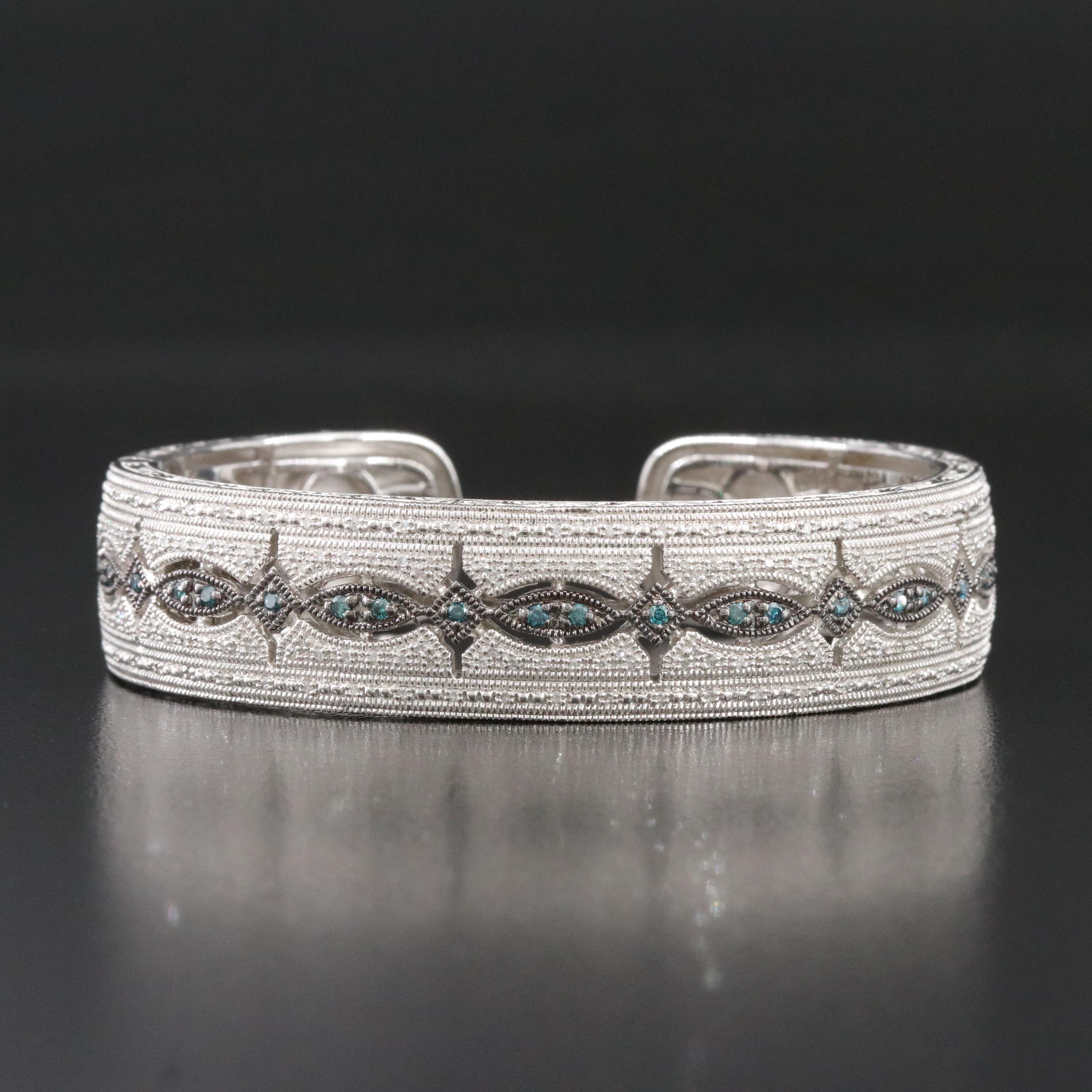 Sterling 0.87 CTW Diamond and Lab Grown Diamond Hinged Cuff