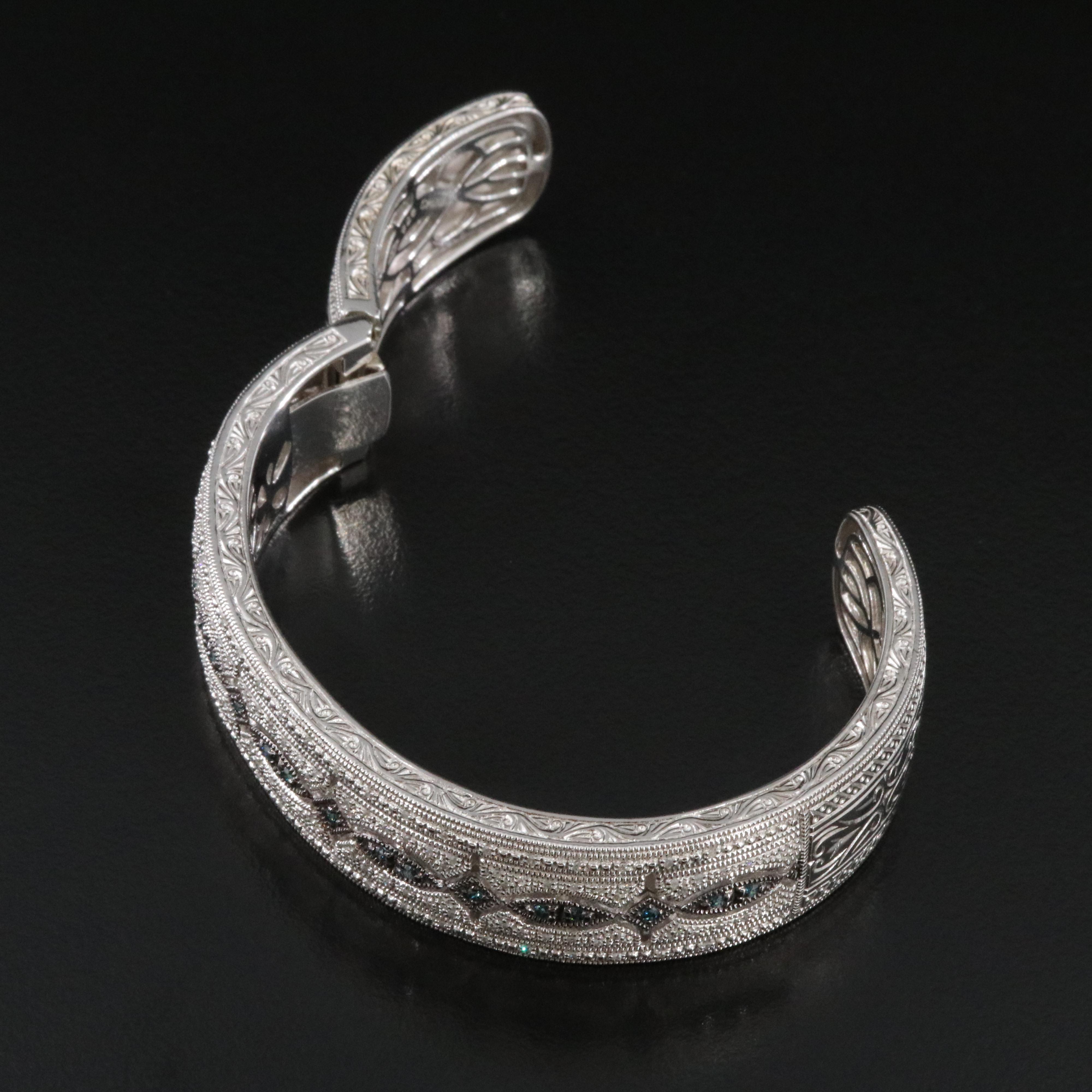 Sterling 0.87 CTW Diamond and Lab Grown Diamond Hinged Cuff