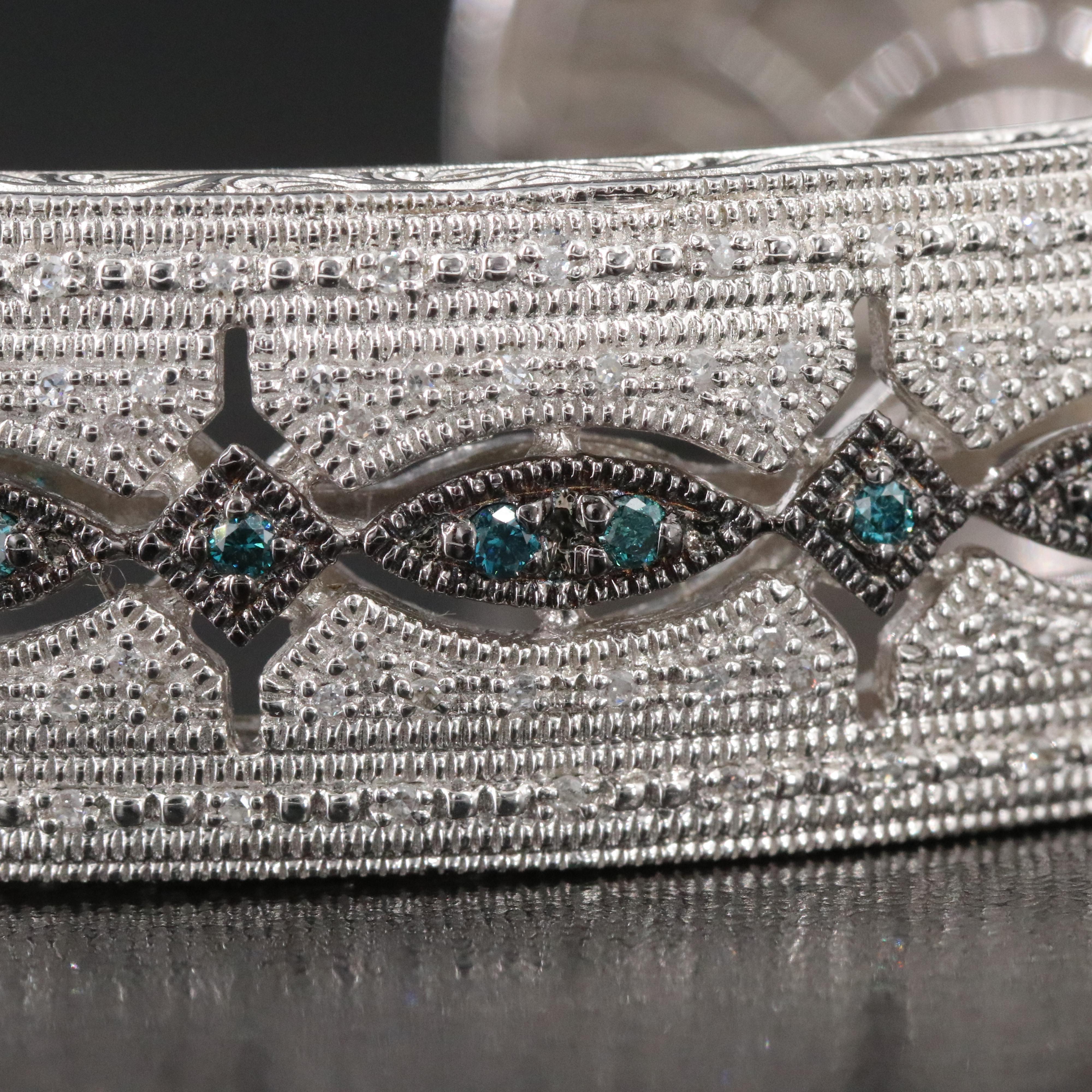 Sterling 0.87 CTW Diamond and Lab Grown Diamond Hinged Cuff