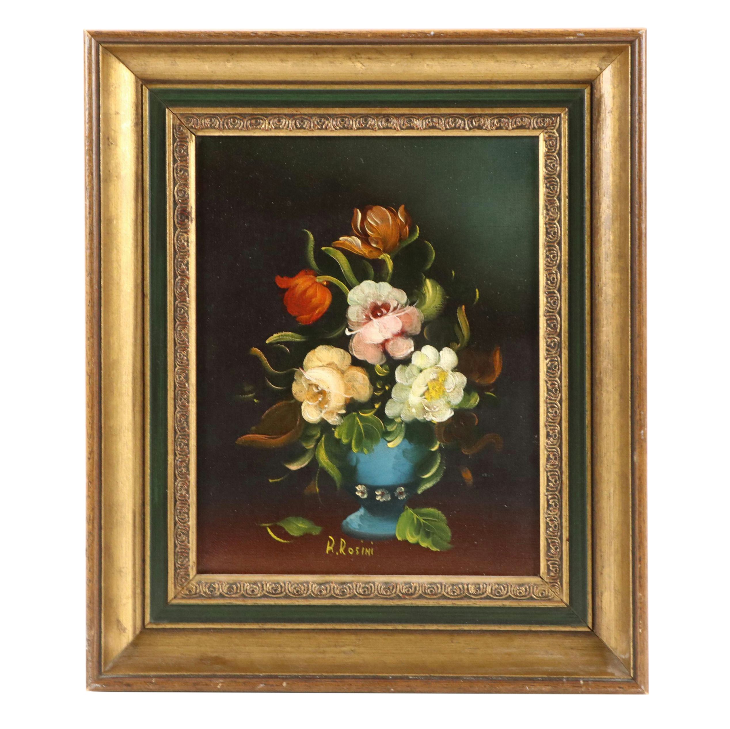R. Rosini Floral Still Life Oil Painting, Late 20th Century