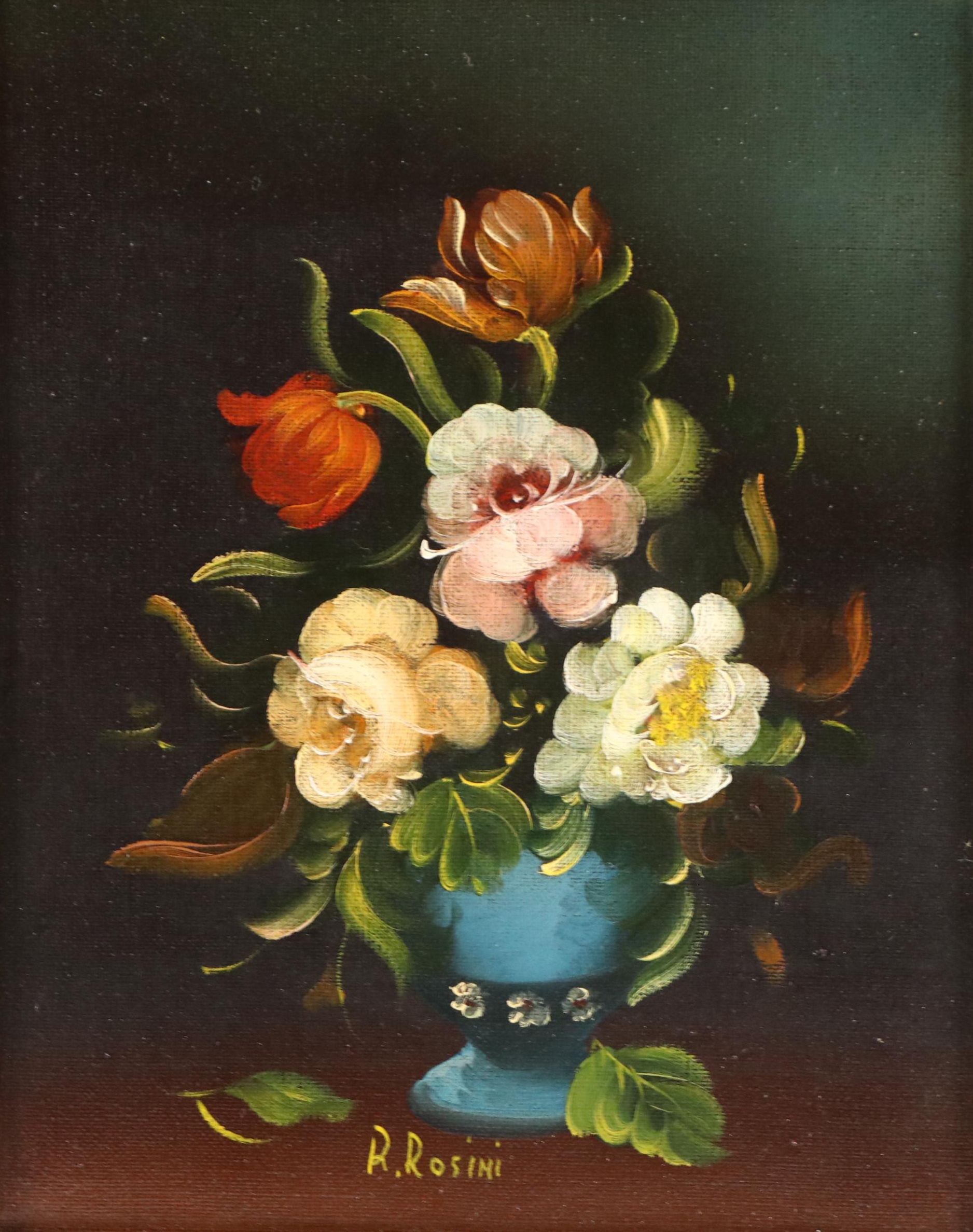 R. Rosini Floral Still Life Oil Painting, Late 20th Century