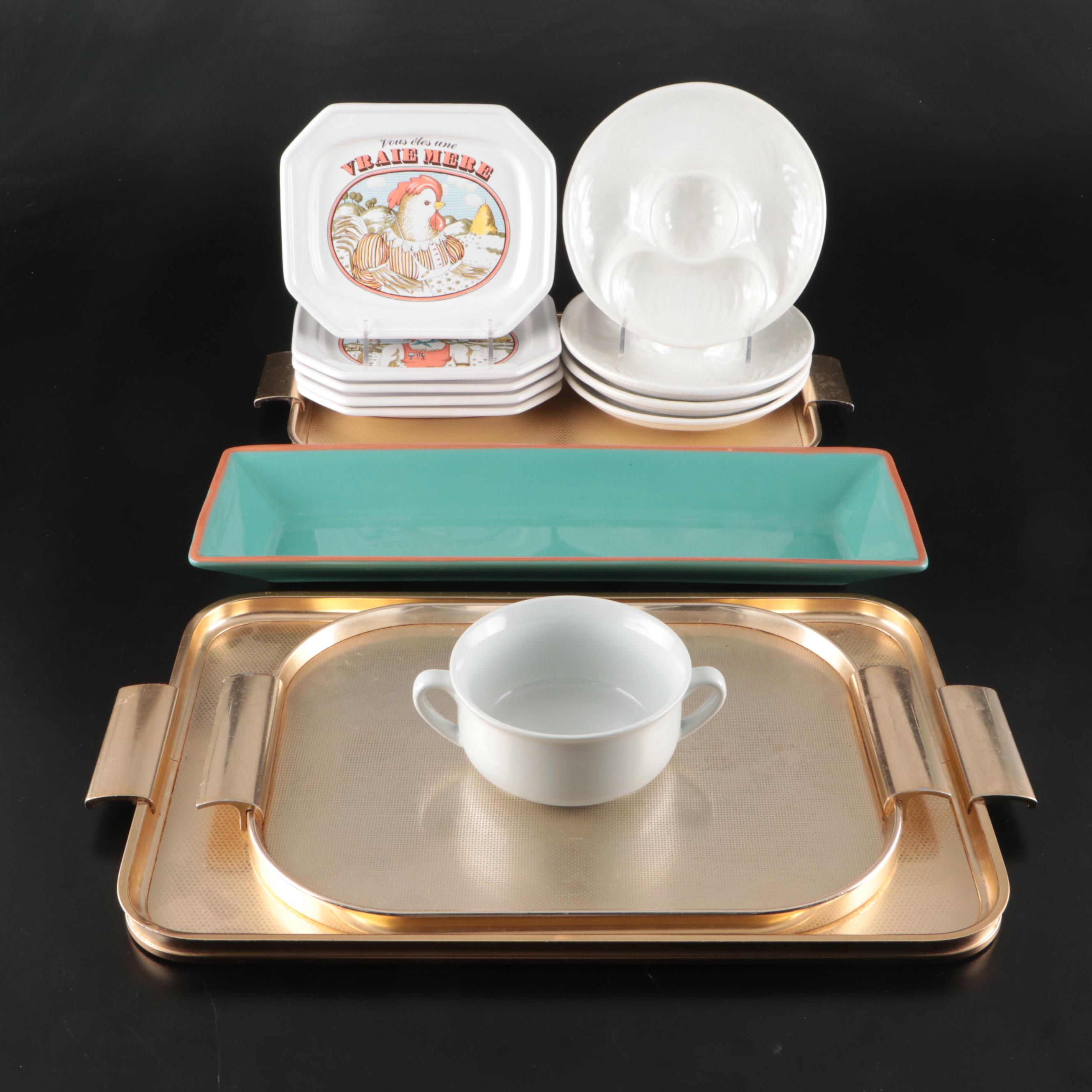 Wood met Unlimited Metal Trays with Estello Plates and More Dinnerware