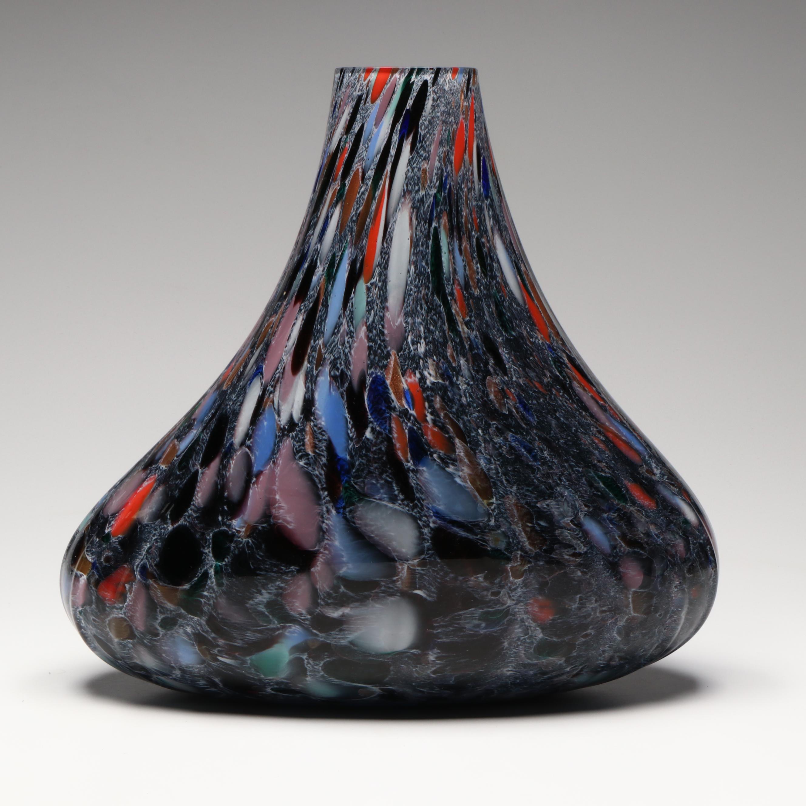 Maestri Vetrai Blown Murano Mottled Glass Vase