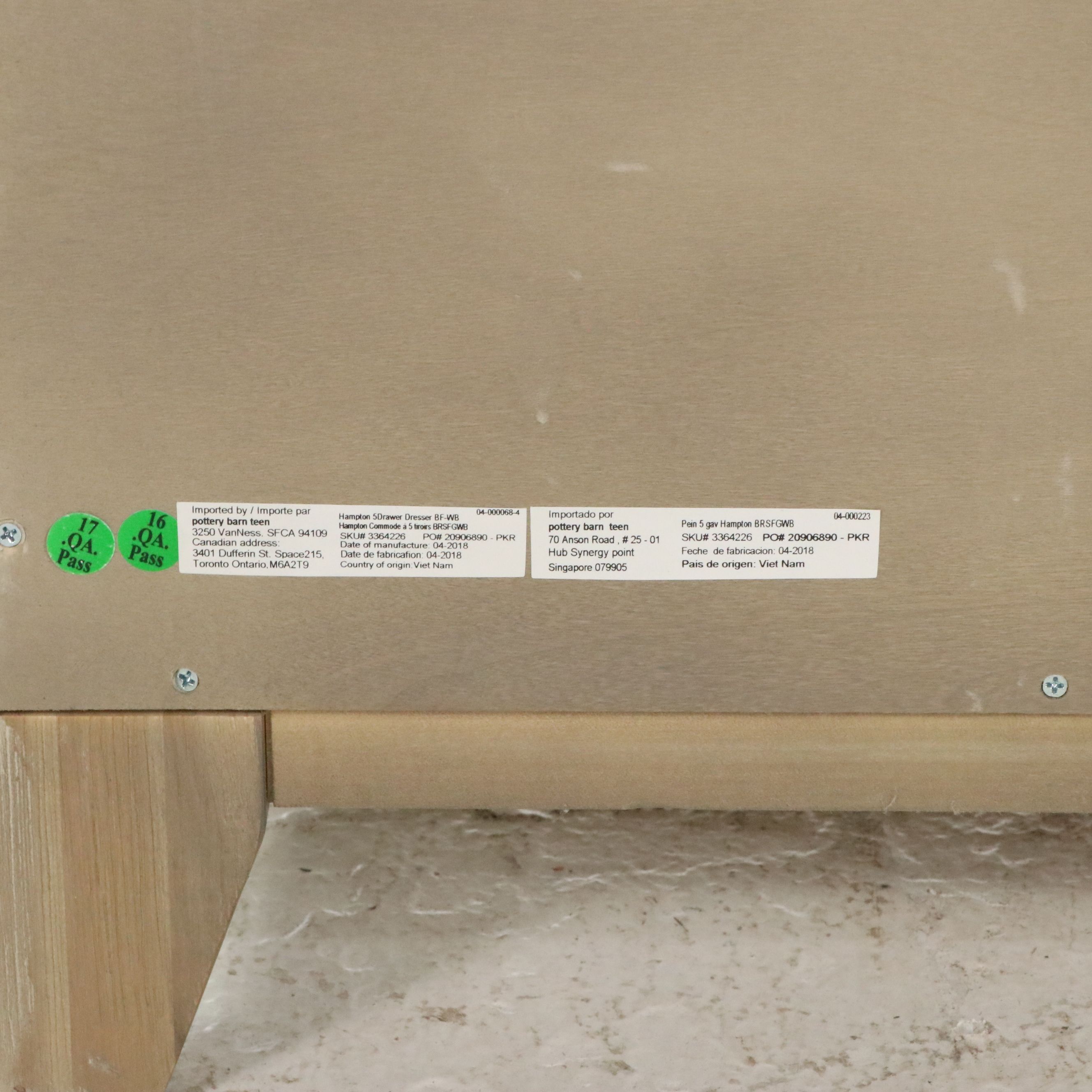 Pottery Barn Teen Painted Wood Hampton Five-Drawer Dresser