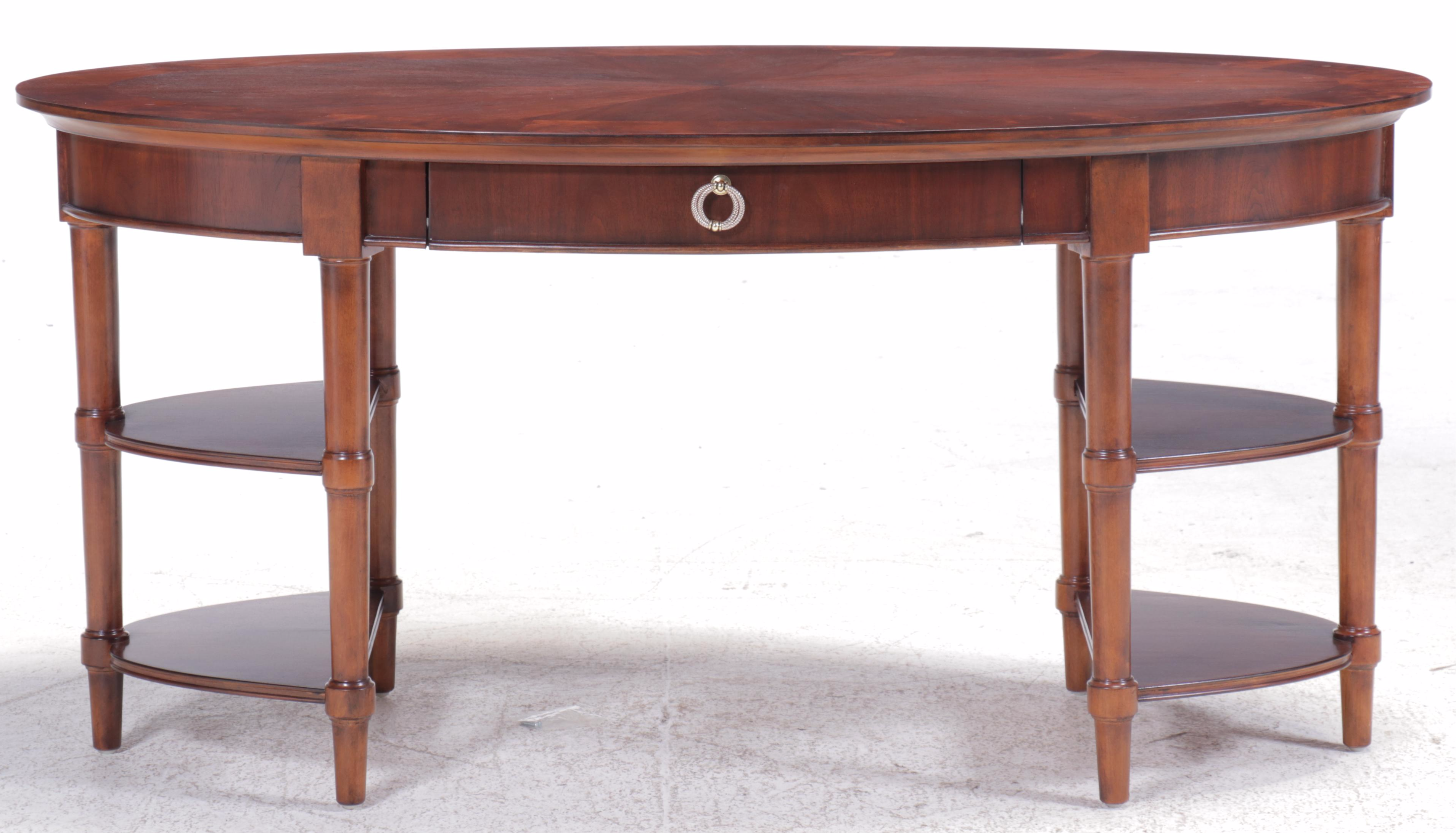 Stanley Furniture Contemporary Regency Style Mahogany Finish Oval Desk
