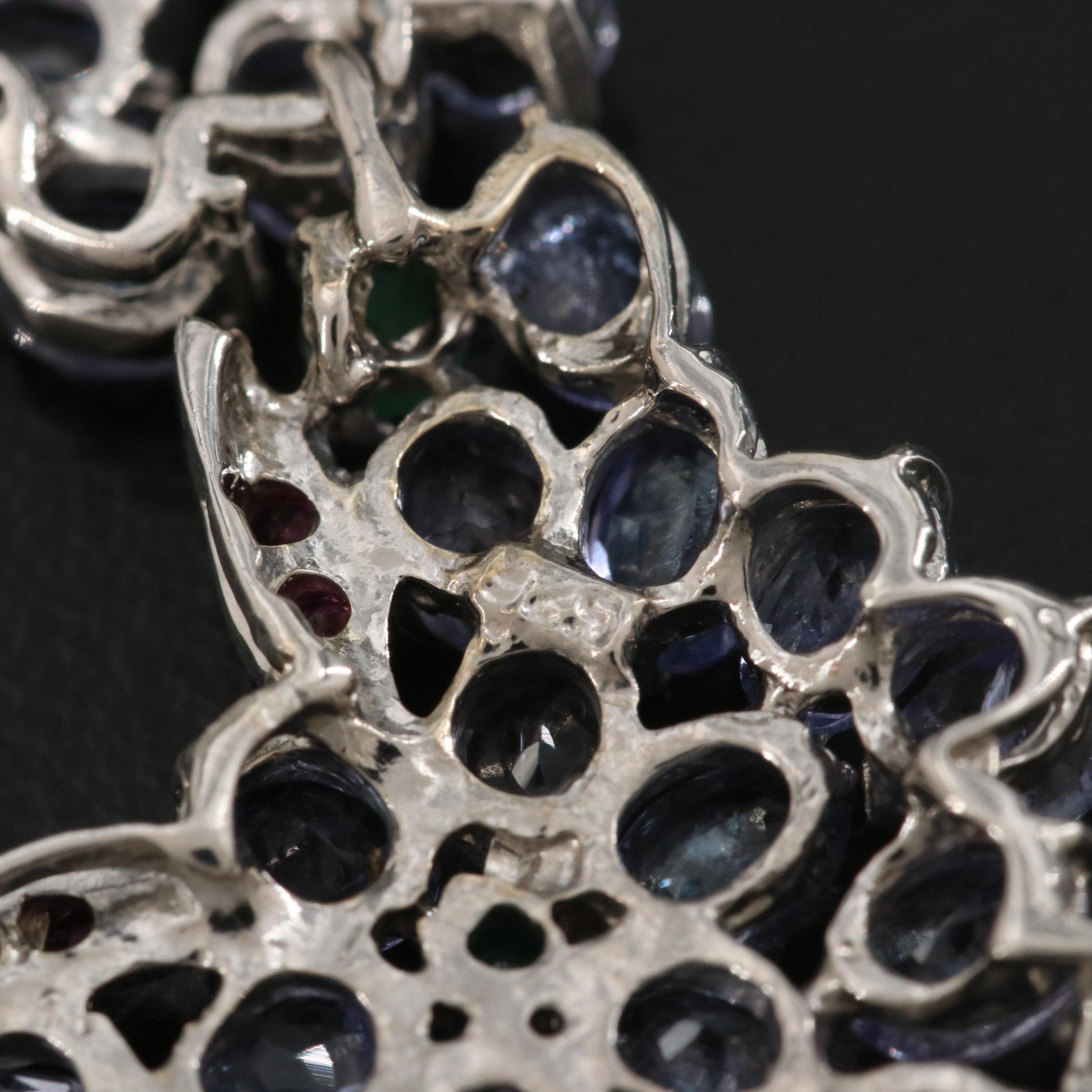 Sterling Tanzanite, Emerald and Garnet Necklace