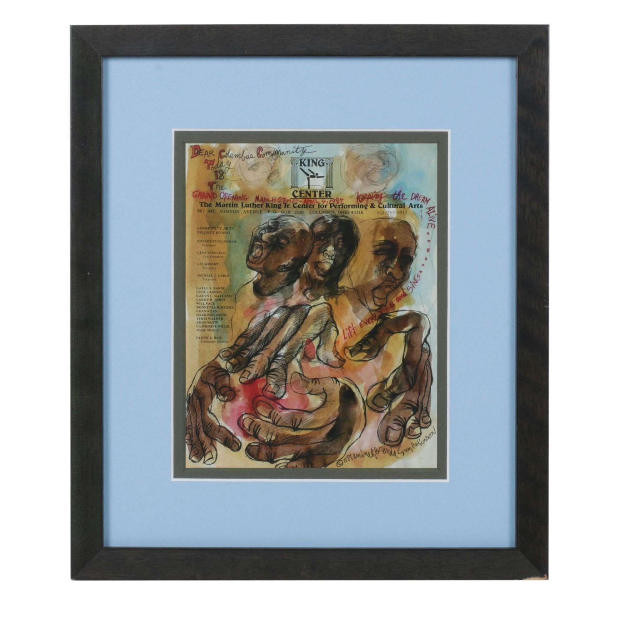 Giclée after Aminah Robinson of MLK Jr. Performing Arts Center Opening, 1987