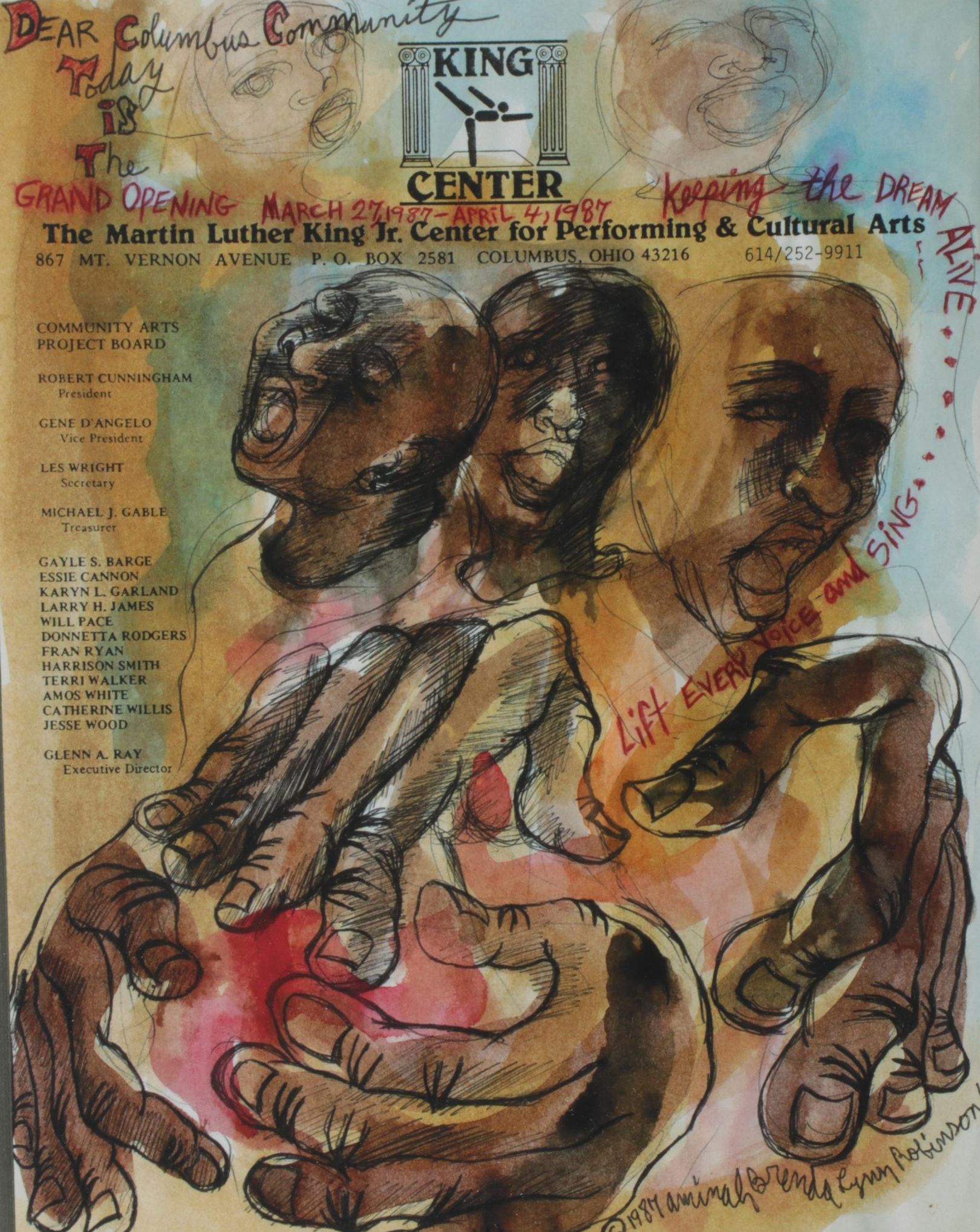 Giclée after Aminah Robinson of MLK Jr. Performing Arts Center Opening, 1987