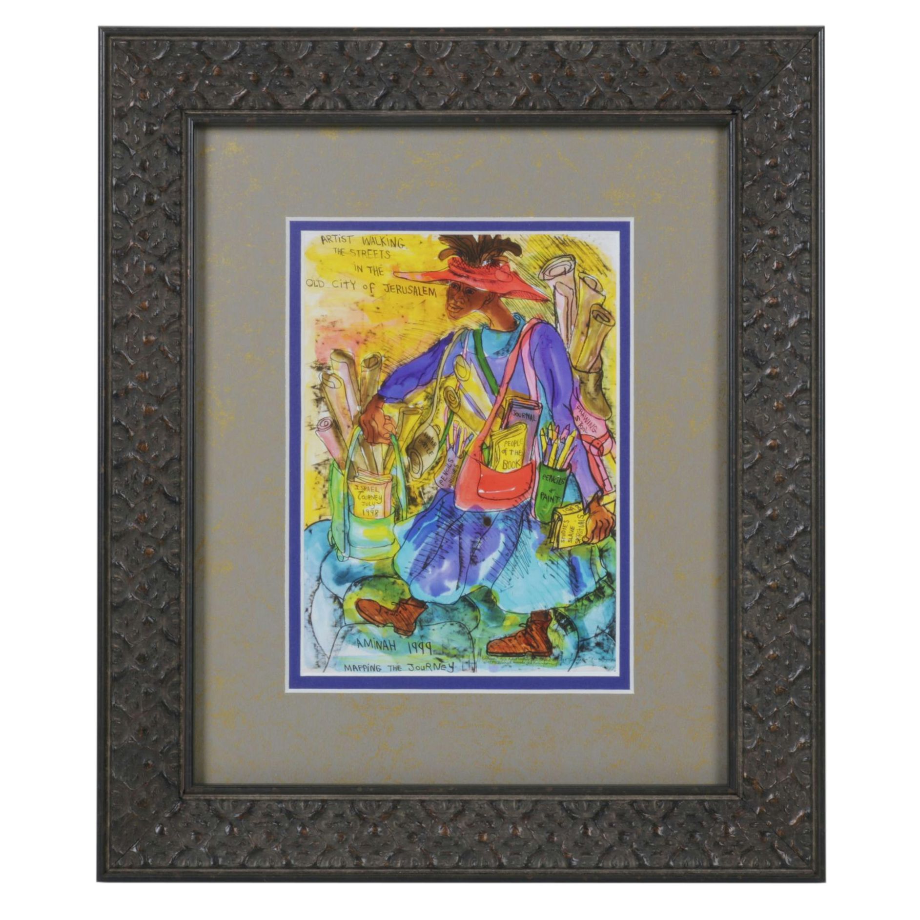 Giclée after Aminah Robinson "Artist Walking the Streets...", 1999
