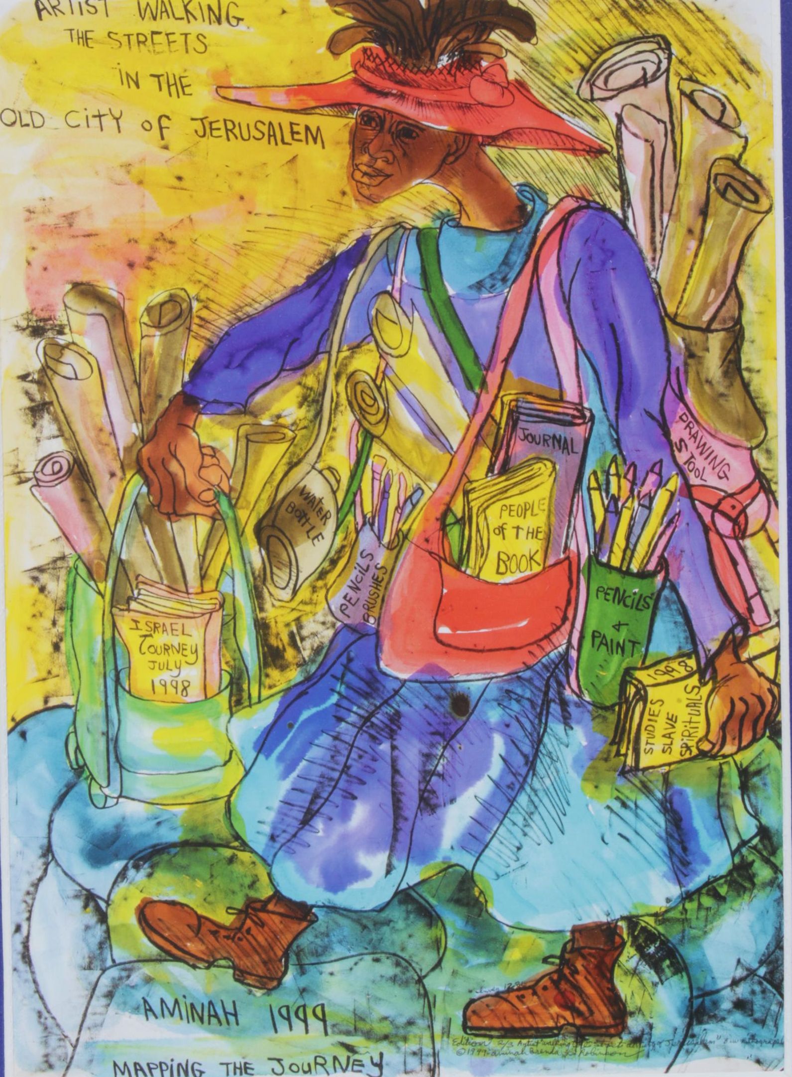 Giclée after Aminah Robinson "Artist Walking the Streets...", 1999