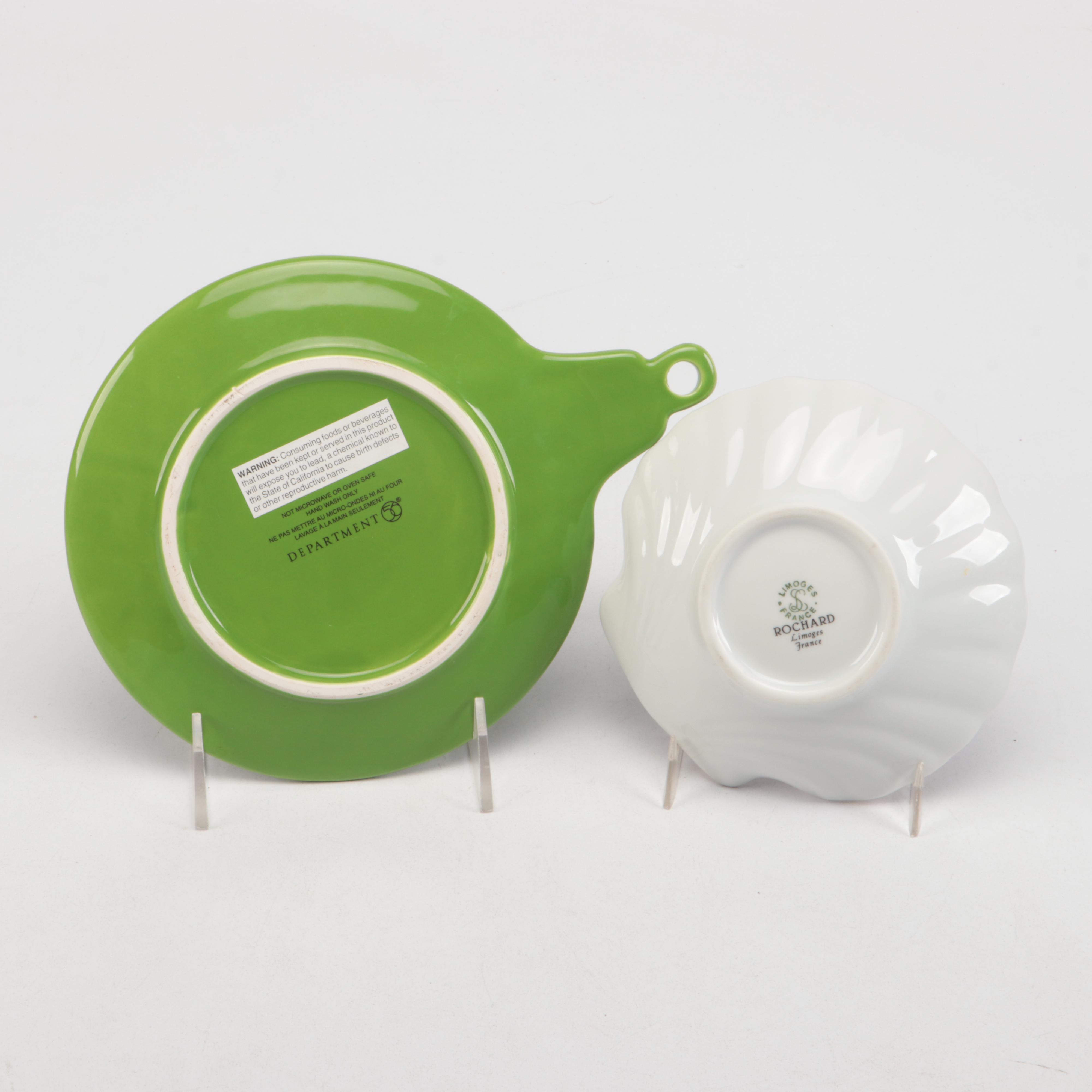 Rochard Limoges Porcelain Shell Dish with Department 56 Ceramic Appetizer Plate