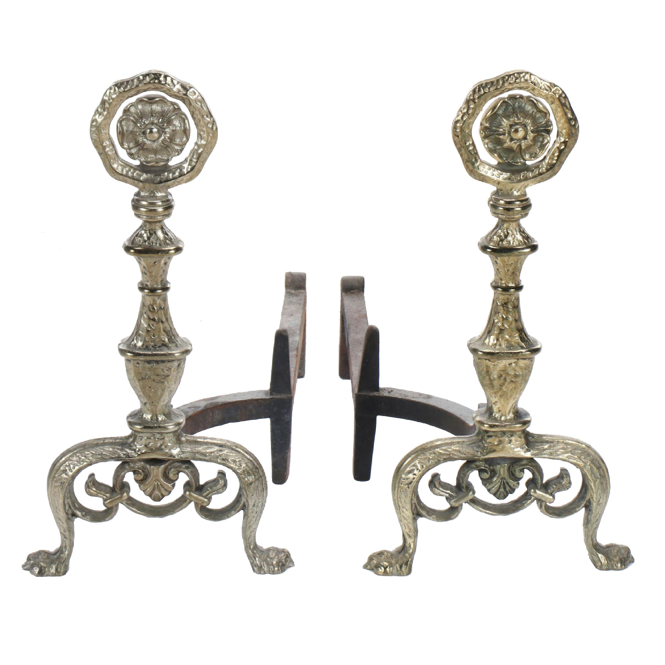Pair of French Style Cast Iron Claw-Footed Andirons