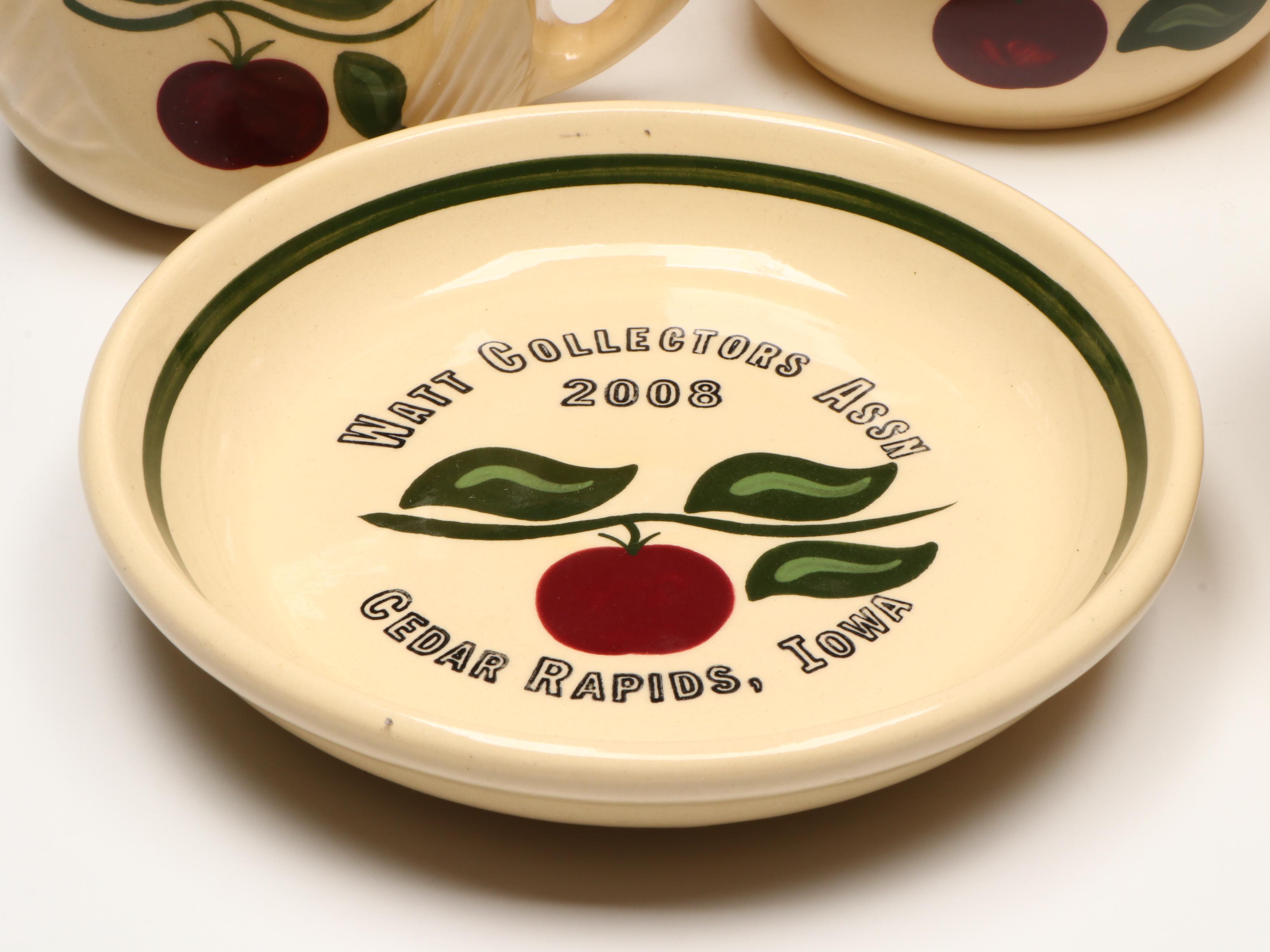 Watt Pottery "Apple" Stoneware Tableware with Other Brass Accessory