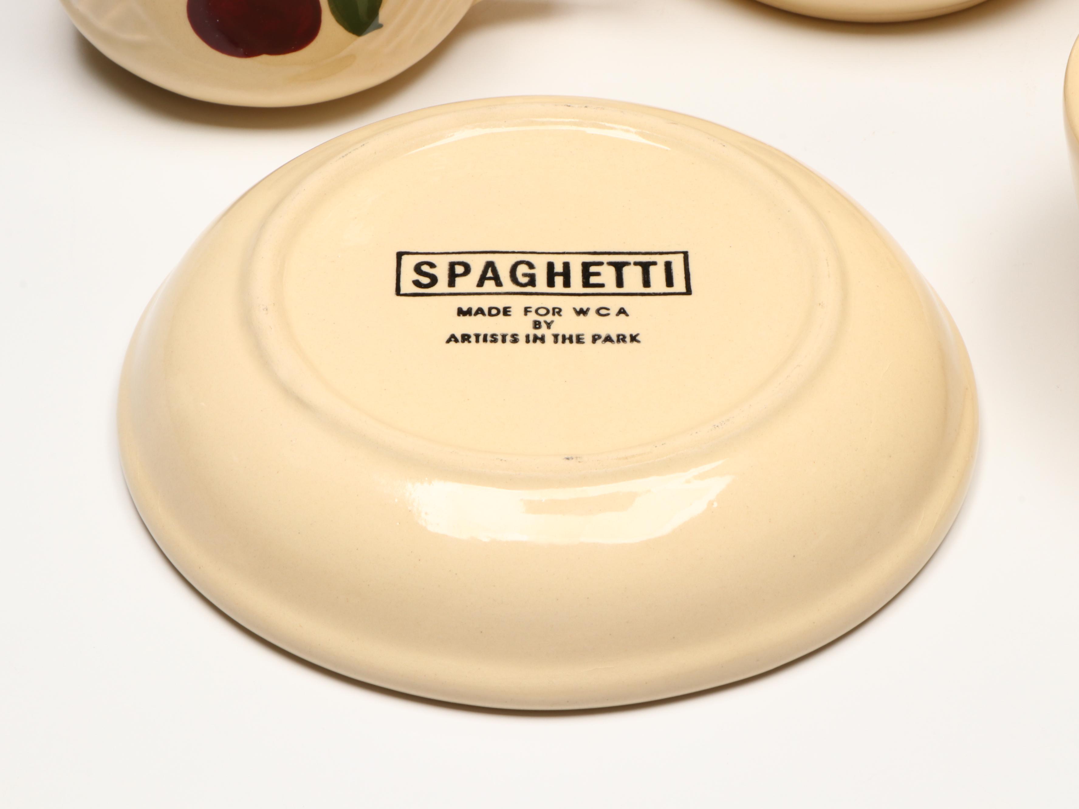 Watt Pottery "Apple" Stoneware Tableware with Other Brass Accessory