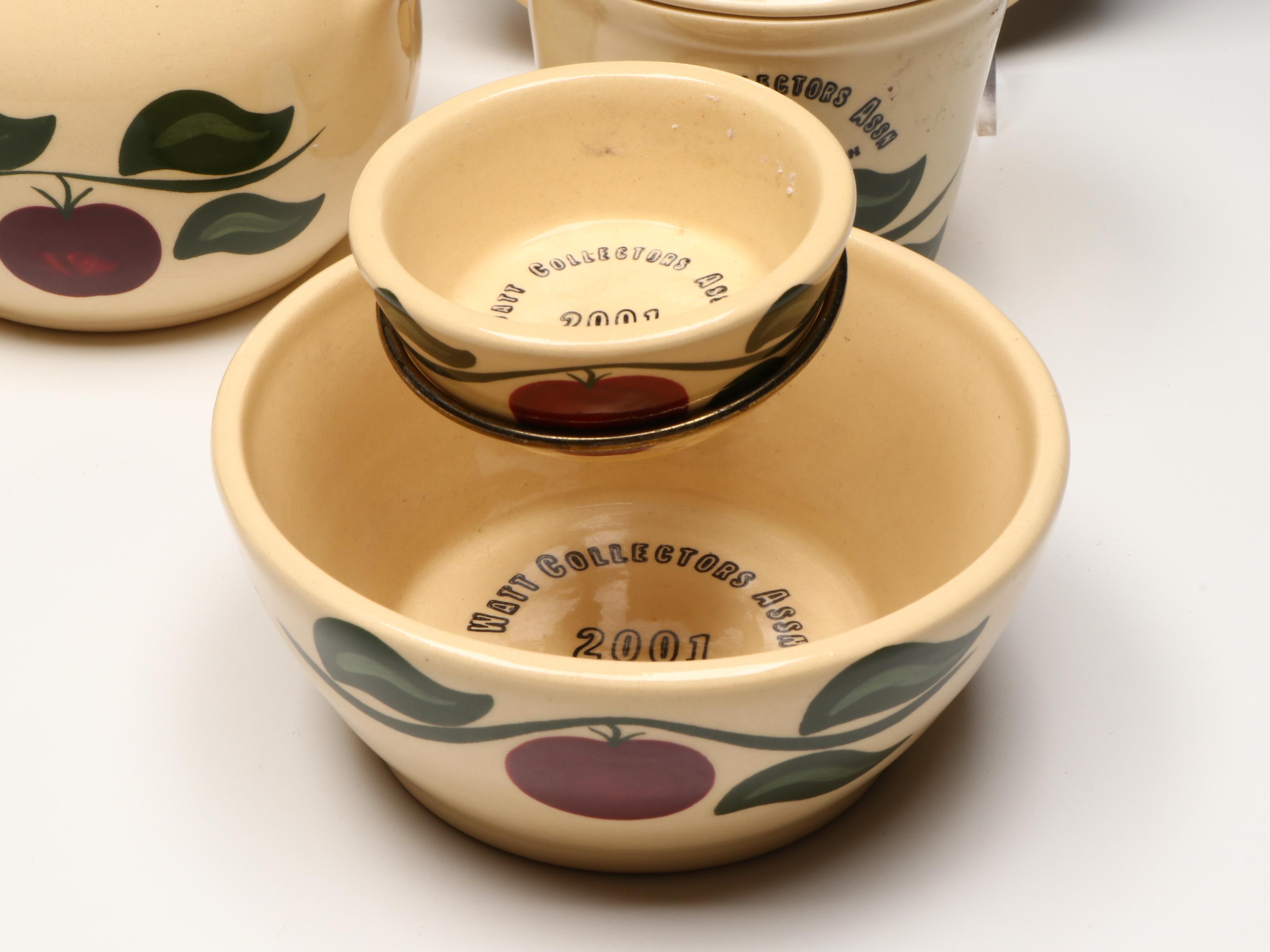 Watt Pottery "Apple" Stoneware Tableware with Other Brass Accessory