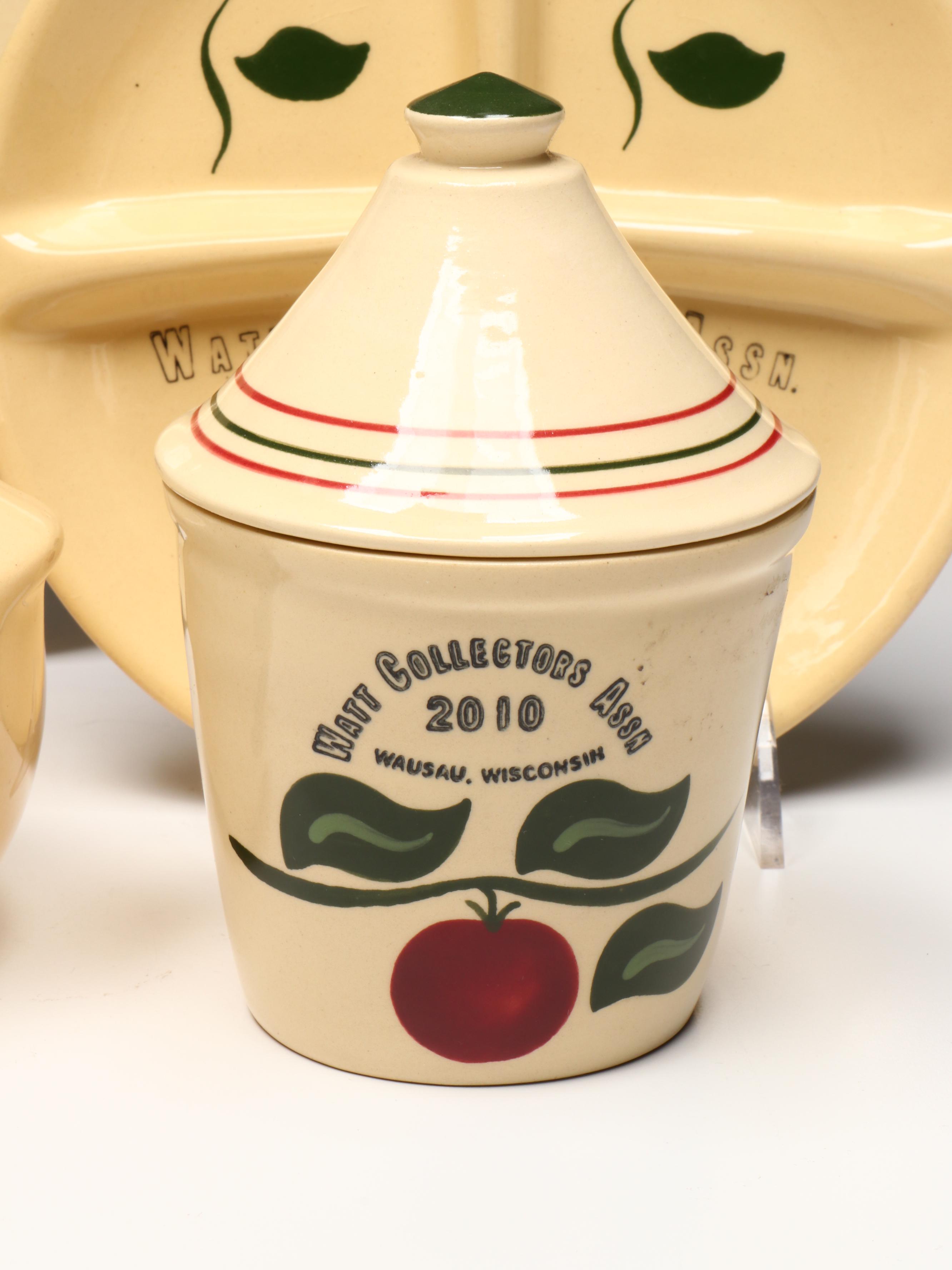 Watt Pottery "Apple" Stoneware Tableware with Other Brass Accessory