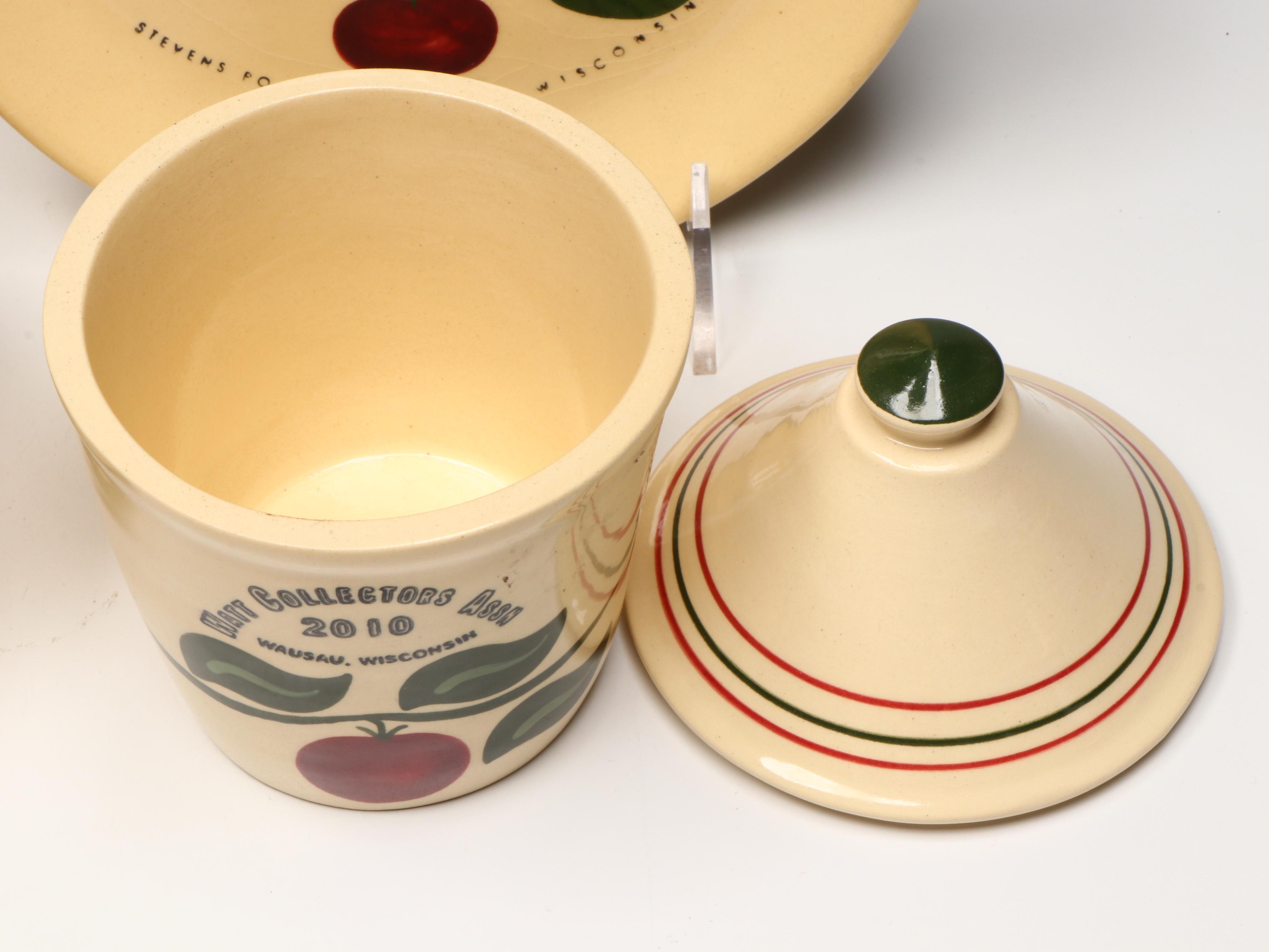 Watt Pottery "Apple" Stoneware Tableware with Other Brass Accessory