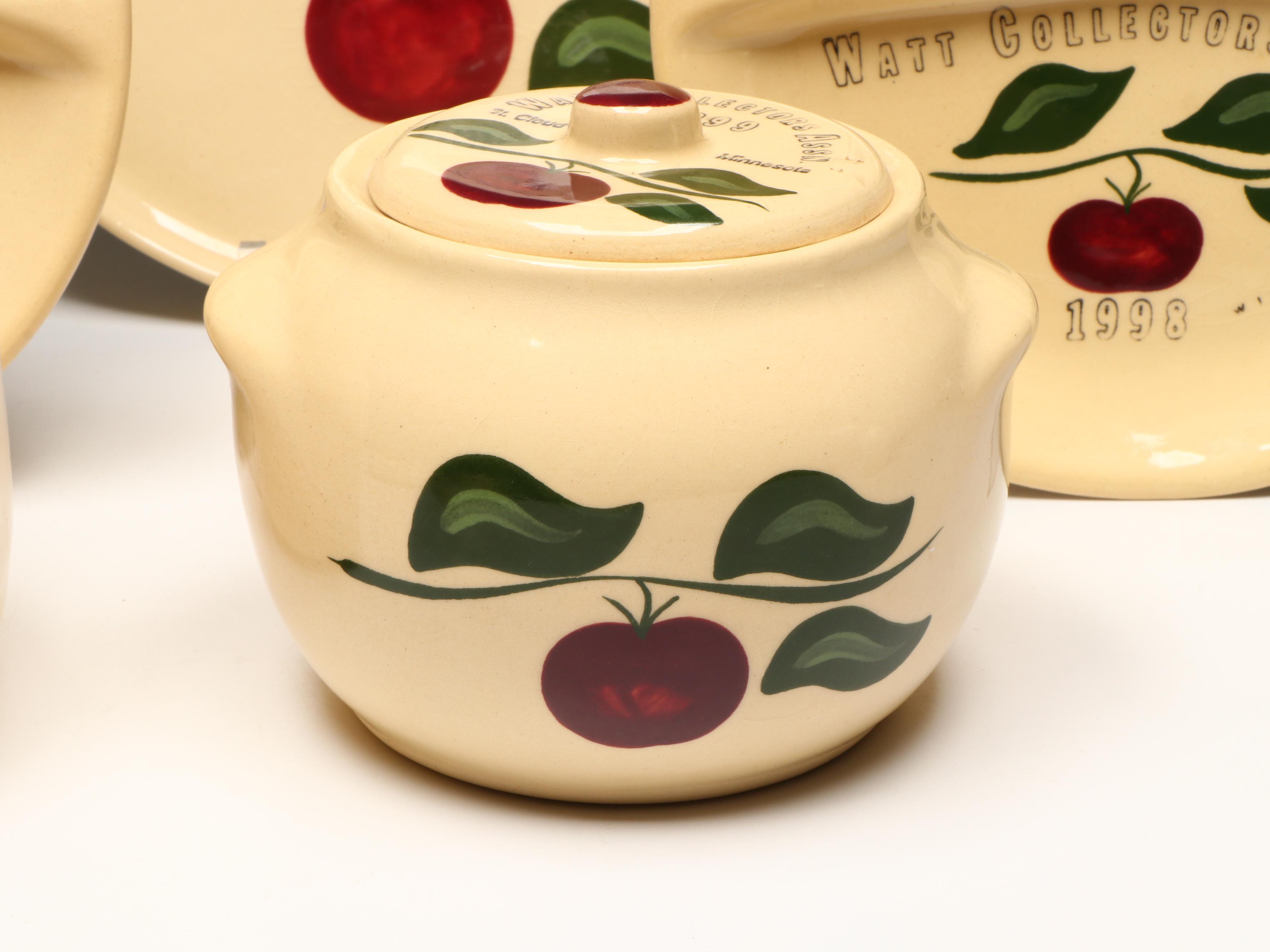 Watt Pottery "Apple" Stoneware Tableware with Other Brass Accessory