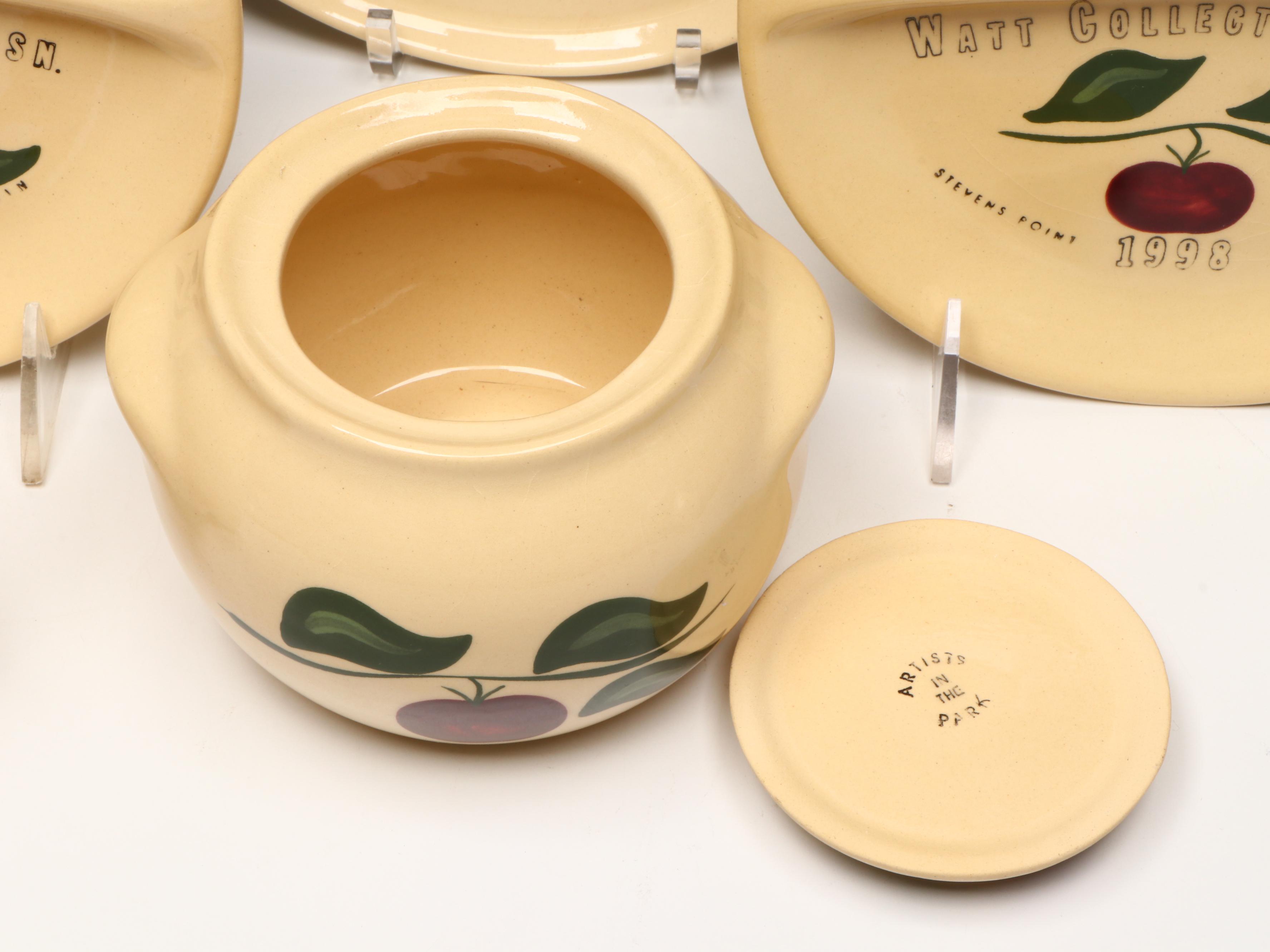 Watt Pottery "Apple" Stoneware Tableware with Other Brass Accessory