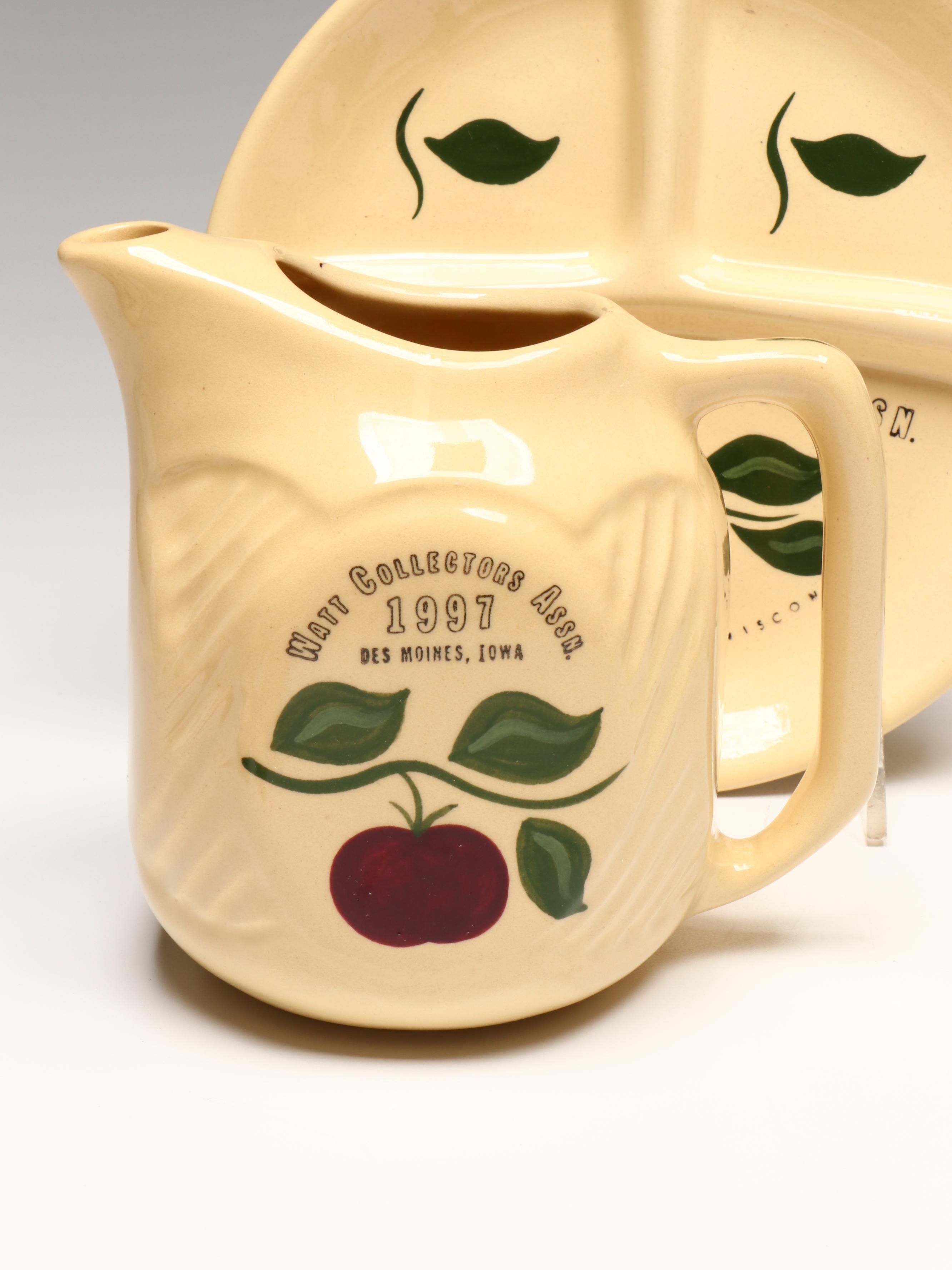 Watt Pottery "Apple" Stoneware Tableware with Other Brass Accessory