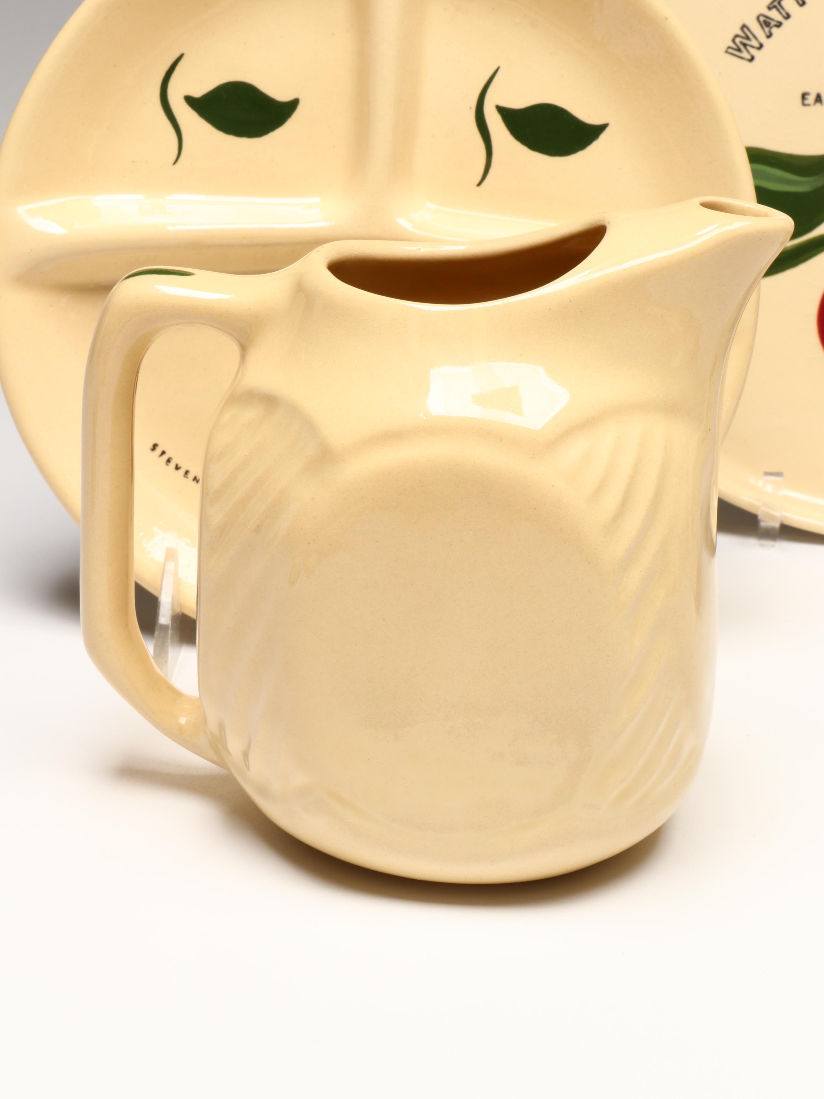 Watt Pottery "Apple" Stoneware Tableware with Other Brass Accessory