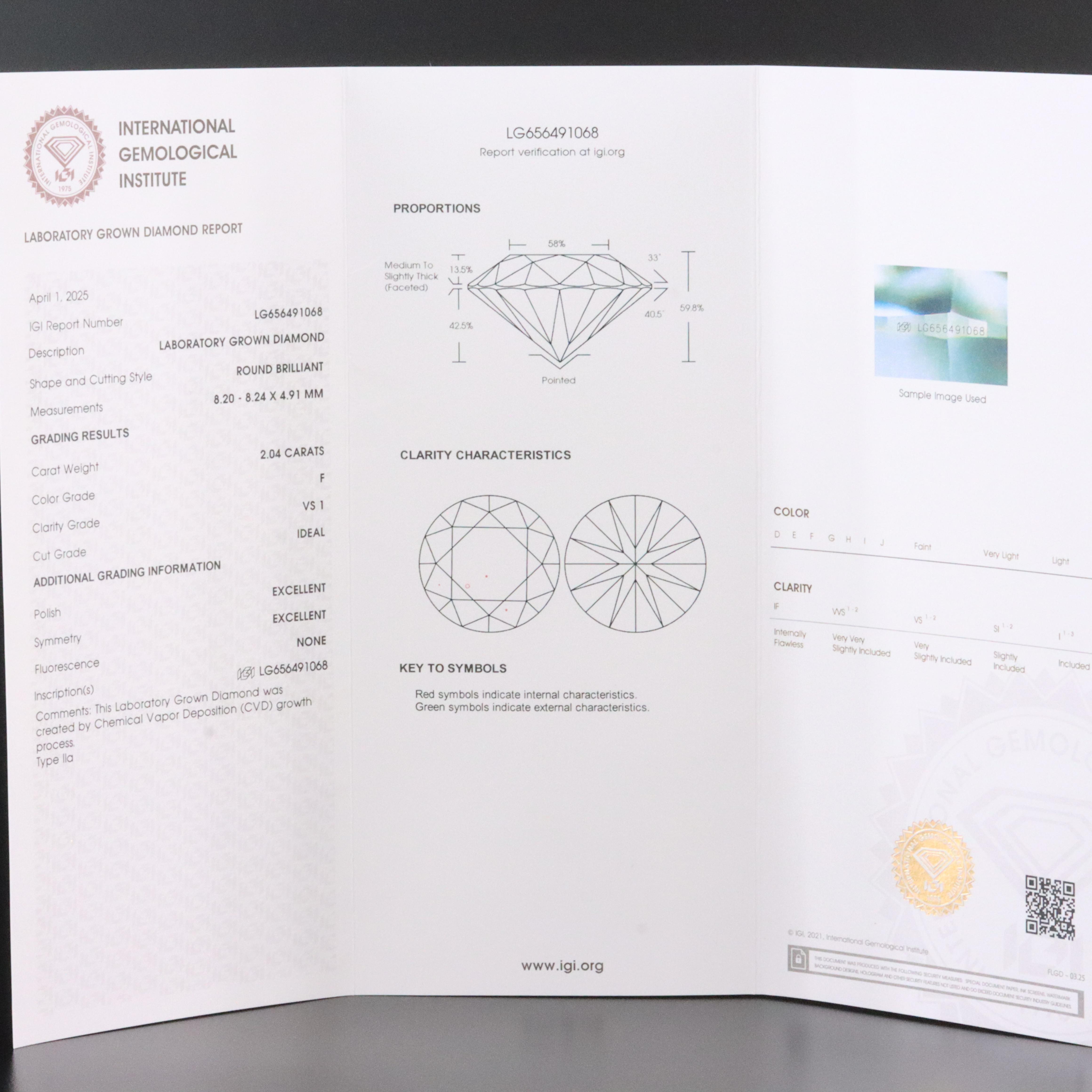 14K 2.04 CT Lab Grown Diamond Pendant with IGI Report