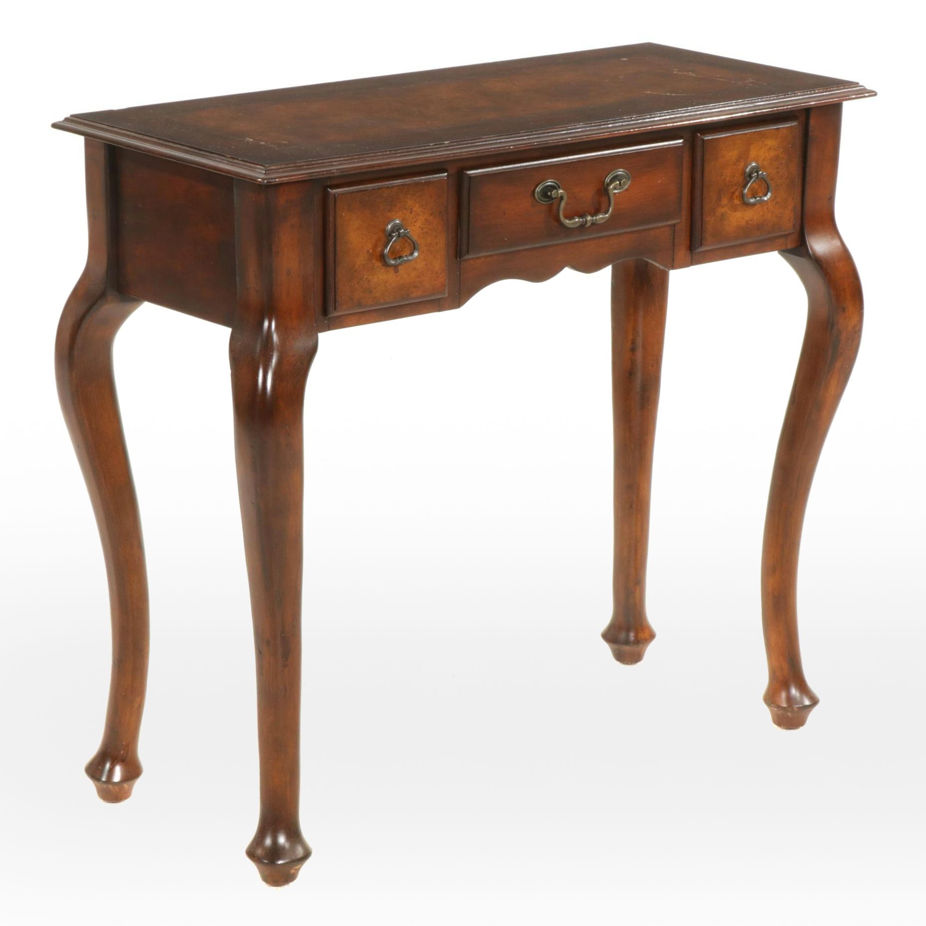 Queen Anne Style Hall Table with Burl Wood Veneer