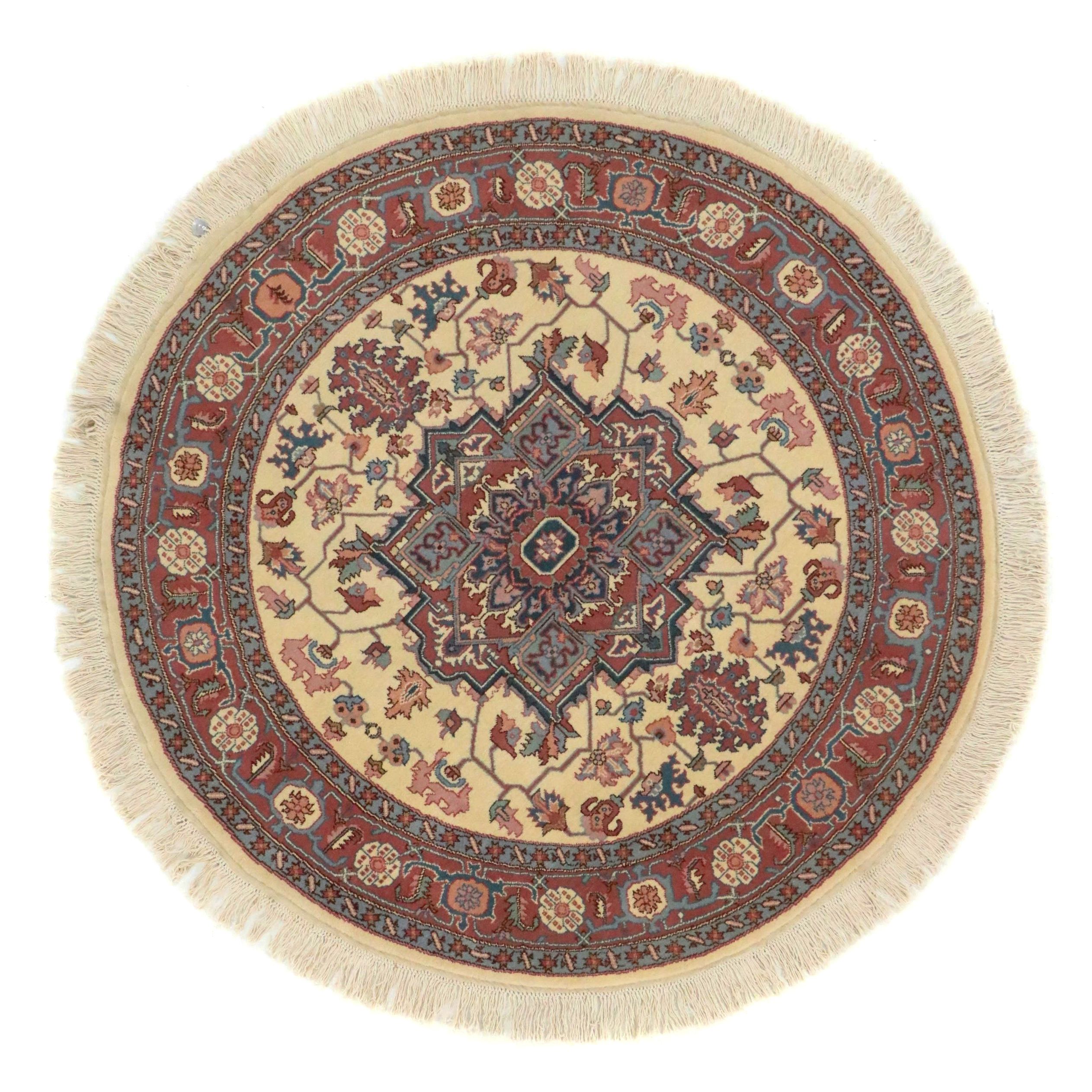 6'9 x 6'8 Round Hand-Knotted Romanian Turkish Style Area Rug