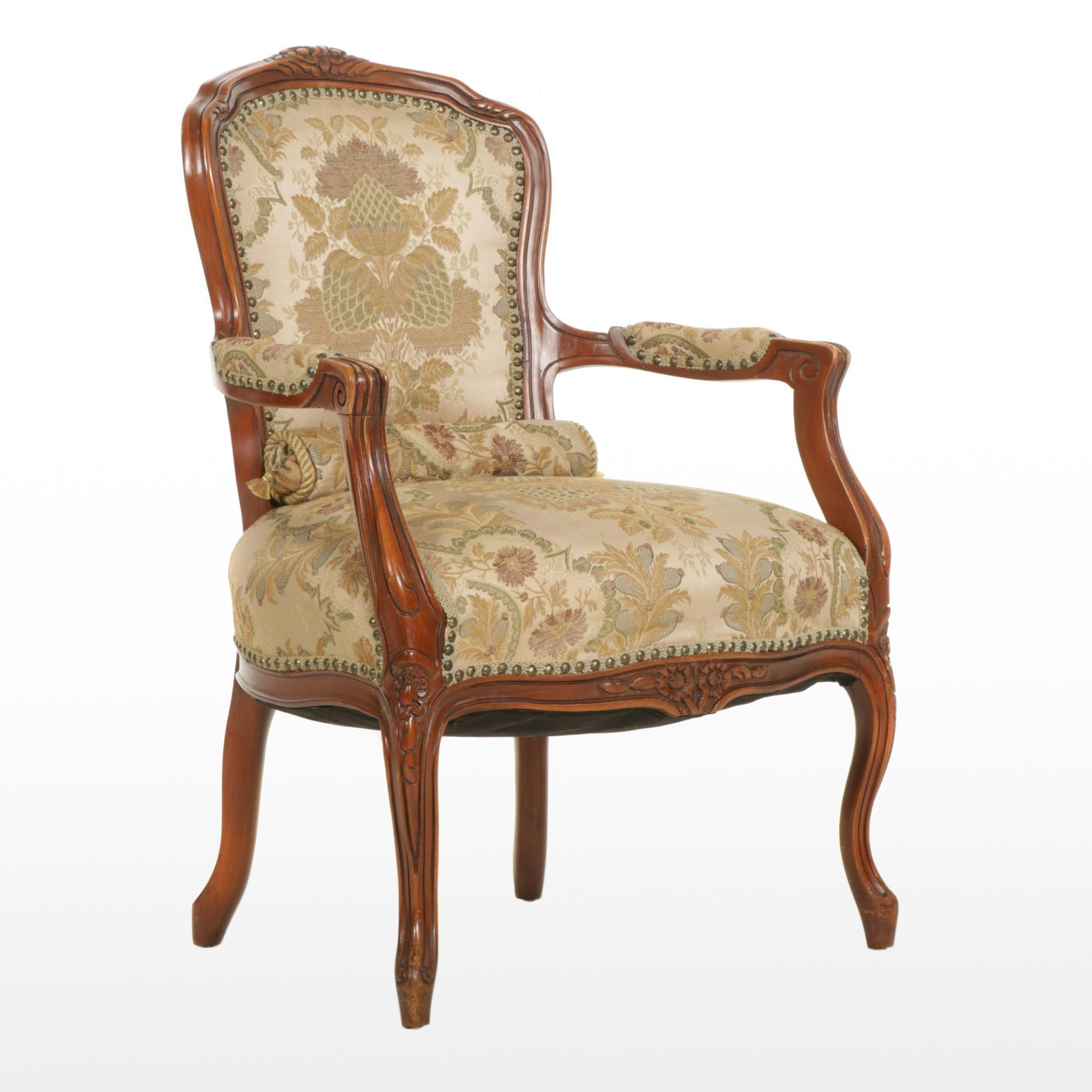 Louis XV Style Carved Wood Upholstered Armchair, Mid-20th Century