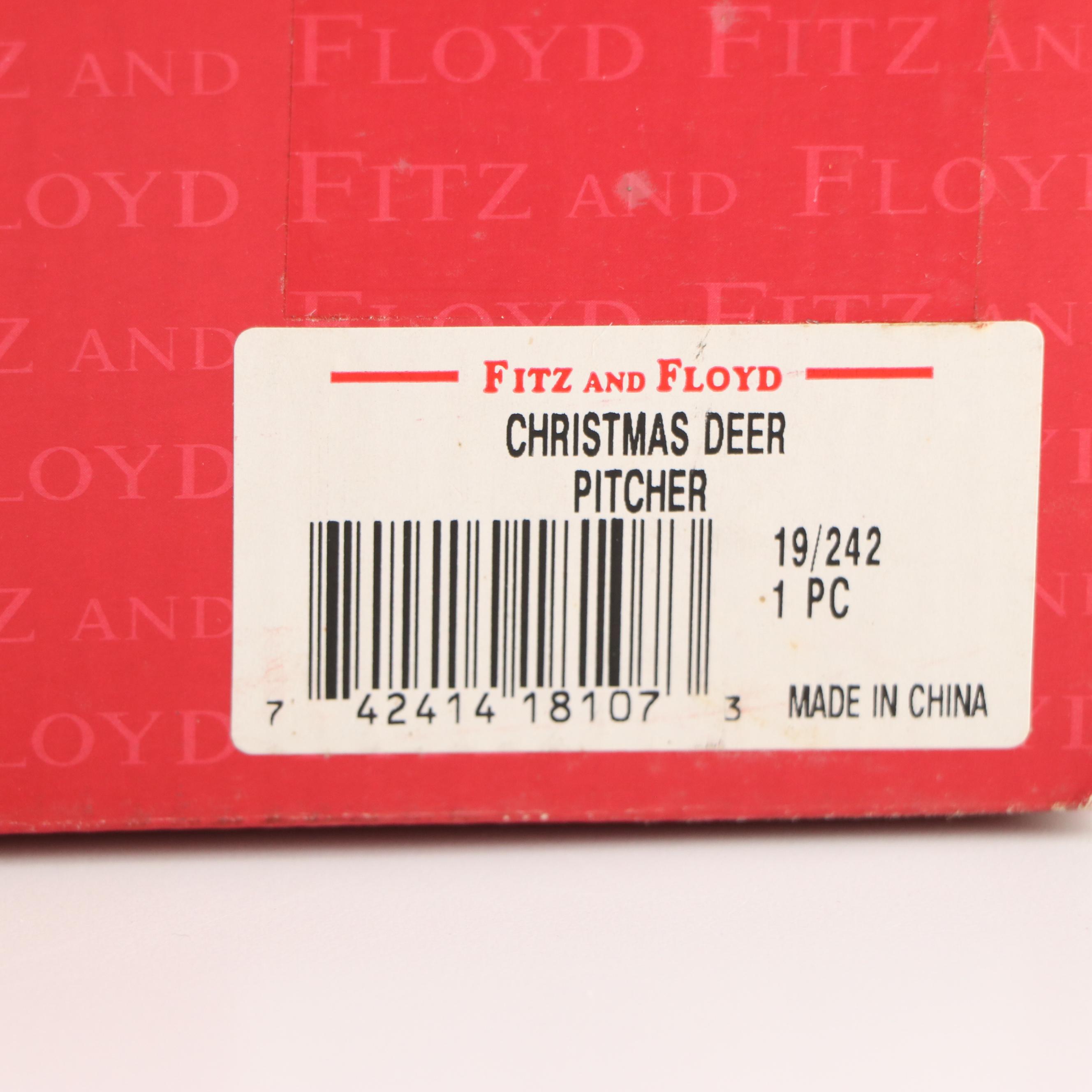 Fitz & Floyd Christmas Themed Ceramic Pitcher, Bell, Box and Decorative Plate