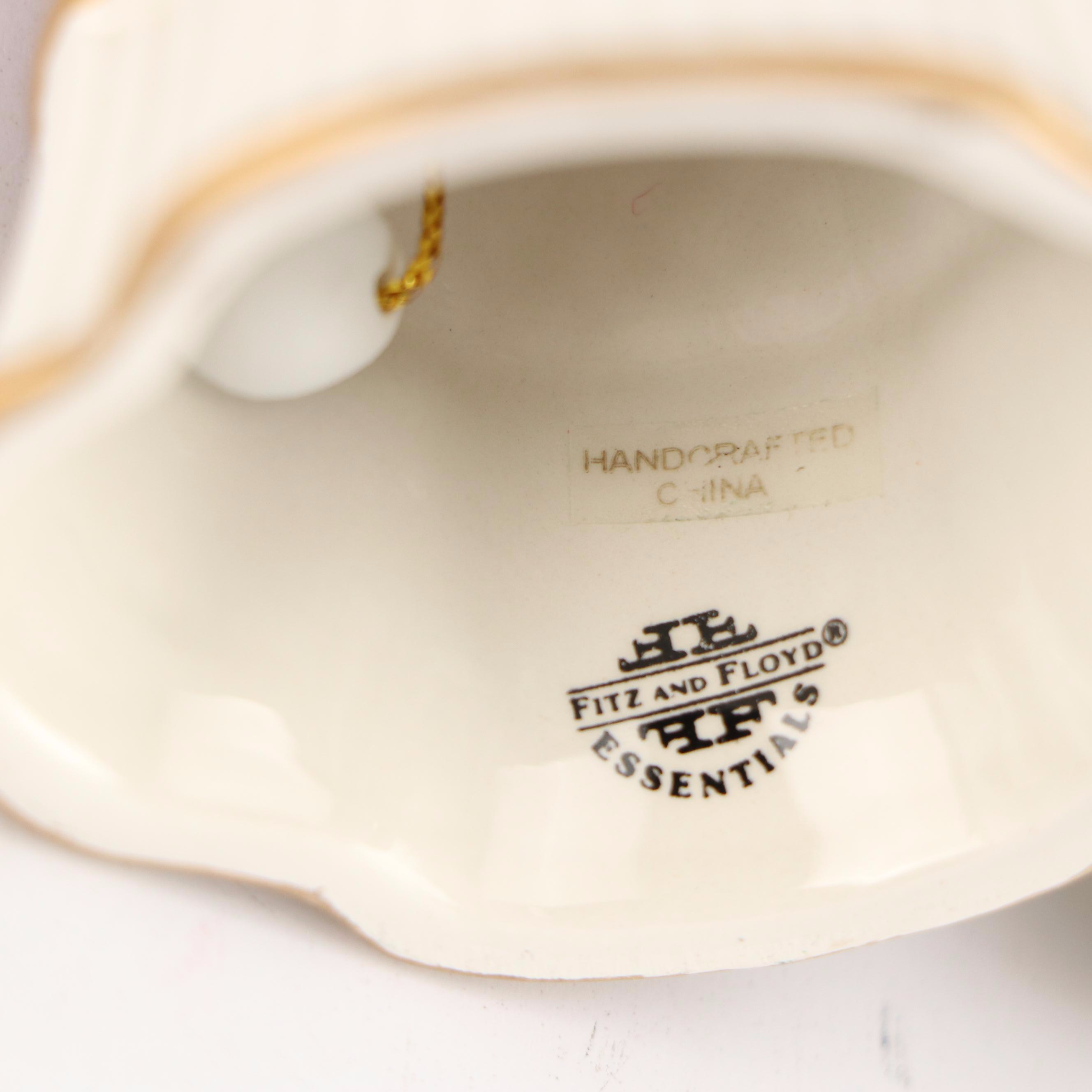 Fitz & Floyd Christmas Themed Ceramic Pitcher, Bell, Box and Decorative Plate