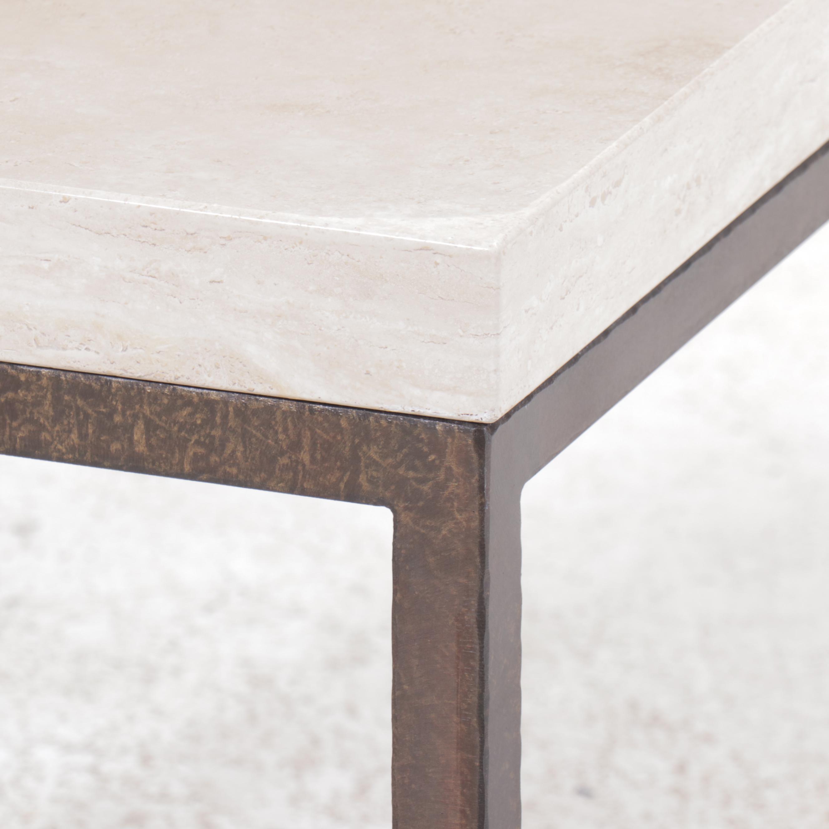 Pair of Square Limestone Top End Tables