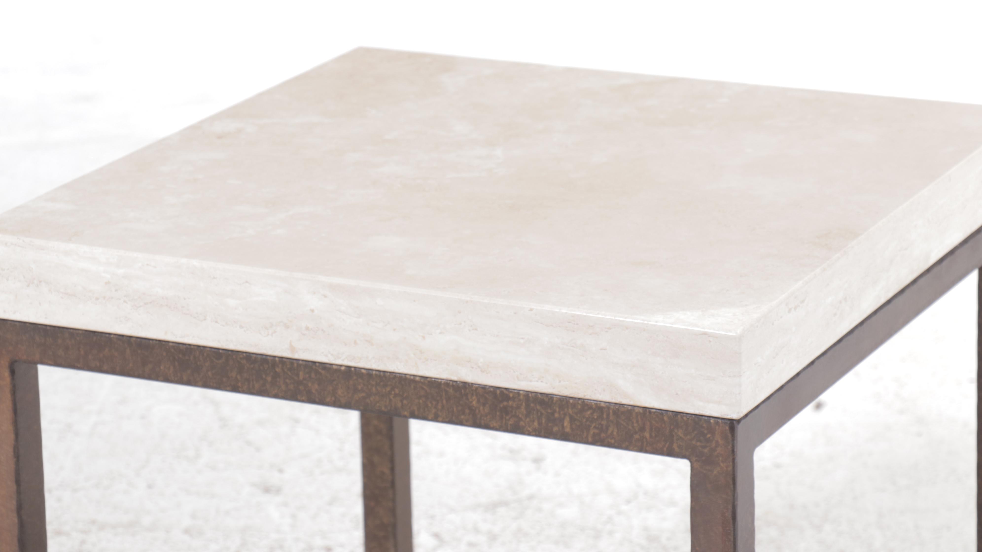 Pair of Square Limestone Top End Tables