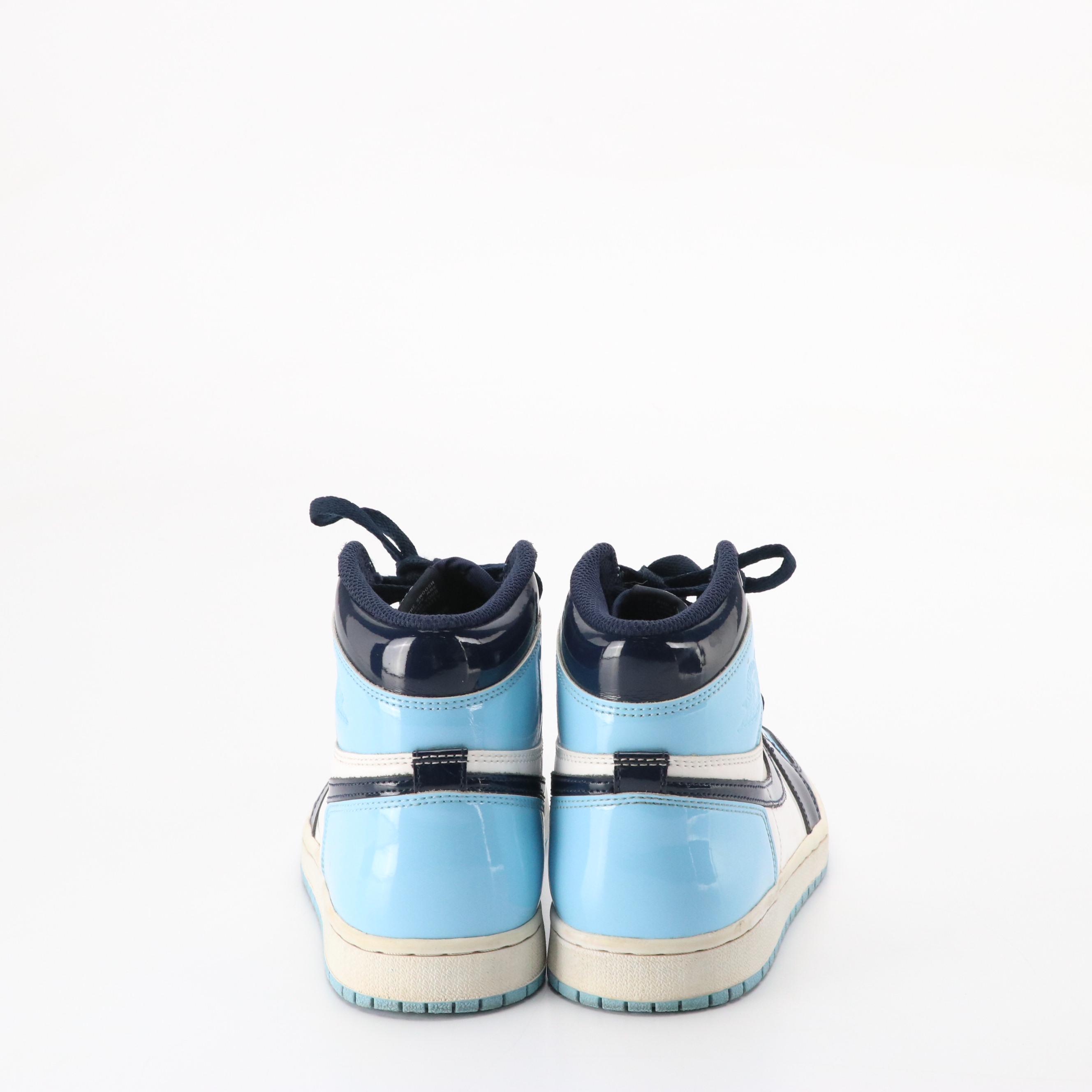 Nike Air Jordan 1 Retro High Top Sneakers in UNC "Blue Chill" Patent Leather