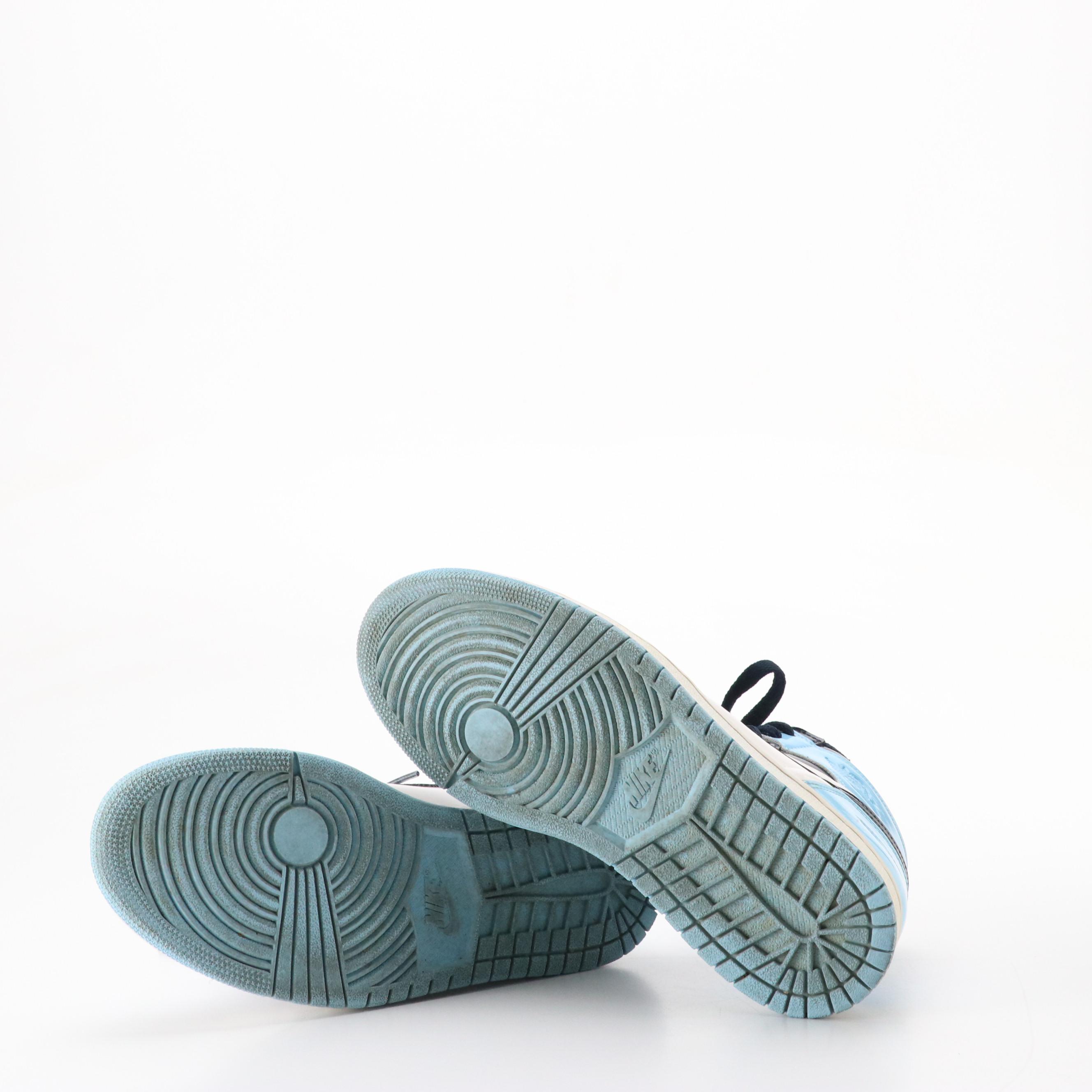 Nike Air Jordan 1 Retro High Top Sneakers in UNC "Blue Chill" Patent Leather