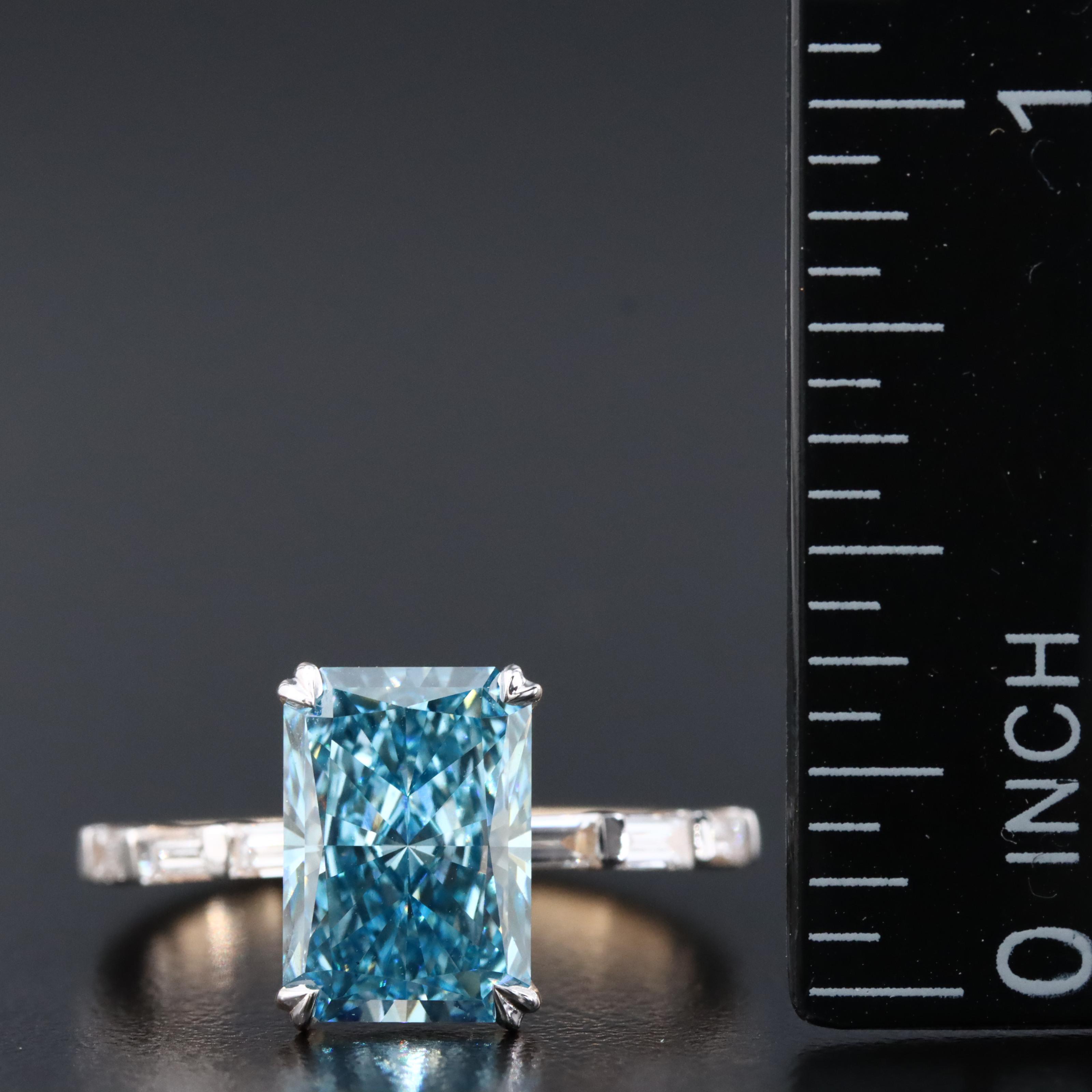 14K 3.38 CTW Lab Grown Diamond Ring with Fancy Blue Center and IGI Report